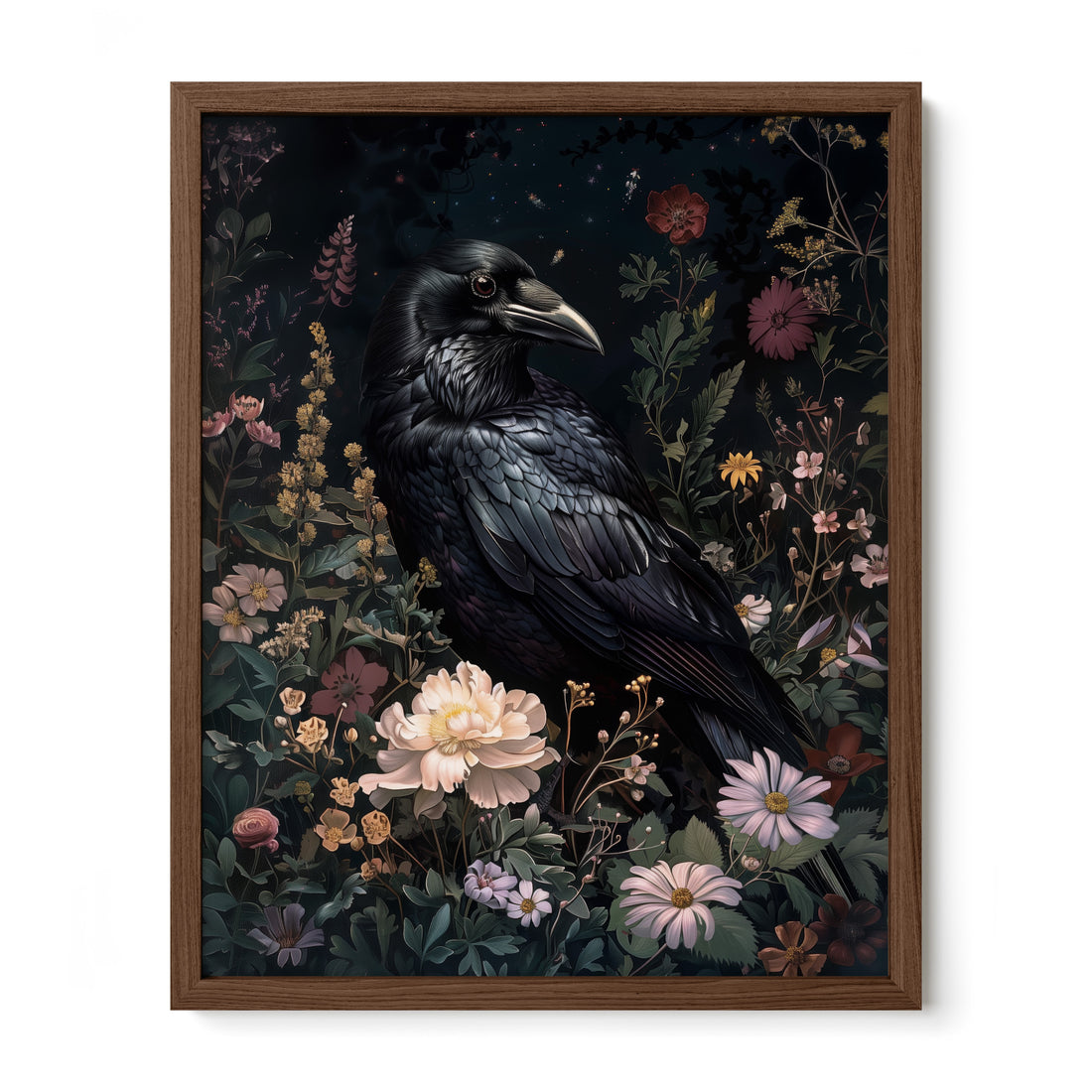 walnut framed gothic raven wildlife wall art print