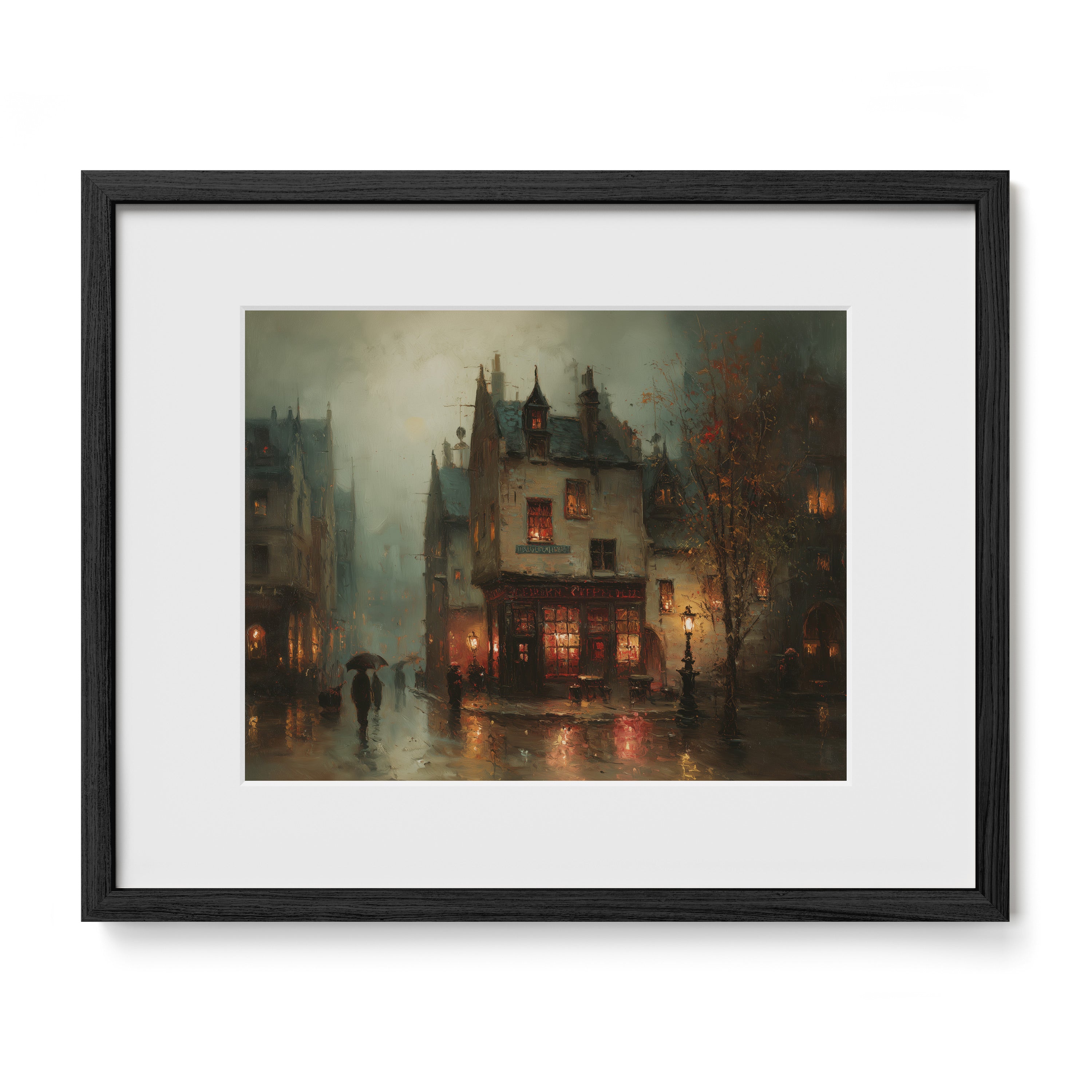 black framed Paris street wall art print with mat