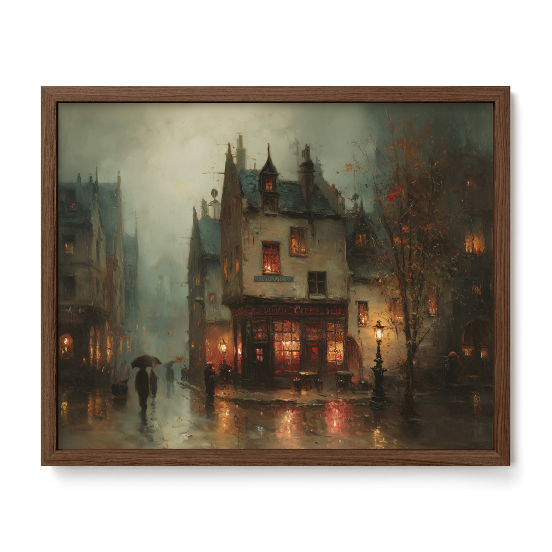 walnut framed romantic cityscape wall art print