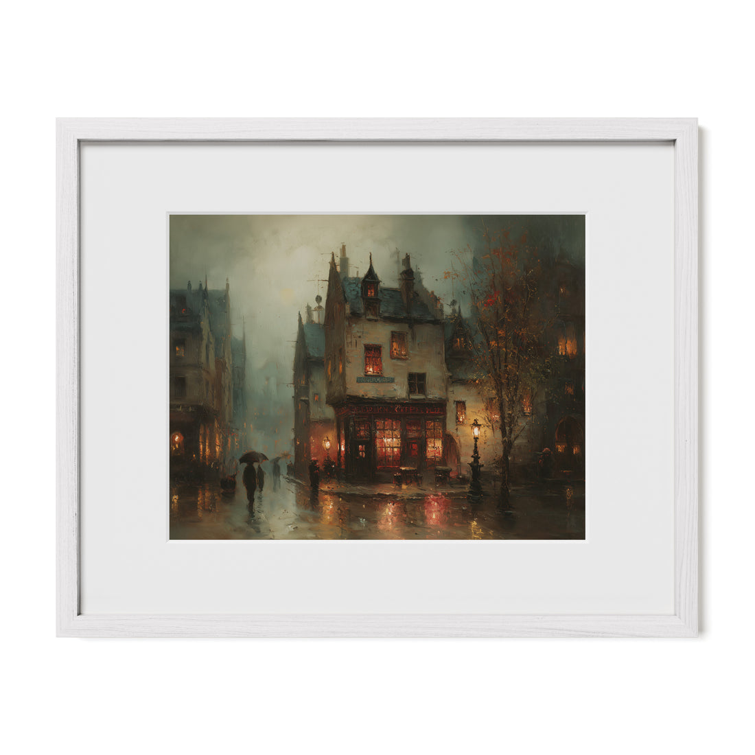 white framed French city wall art print with mat