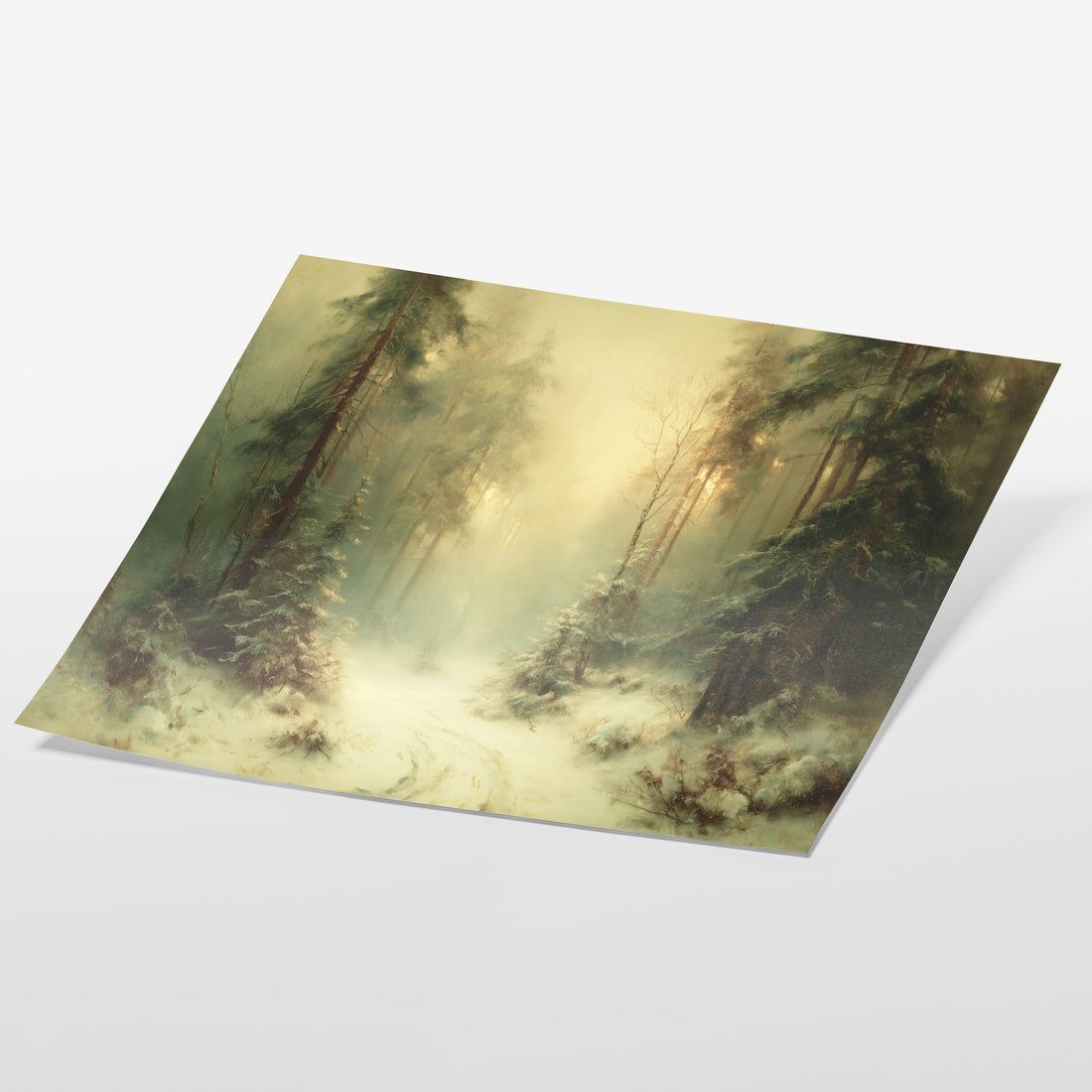 angled view of winter forest path fine art print