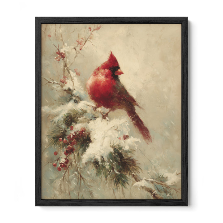 black framed winter cardinal bird wall art print