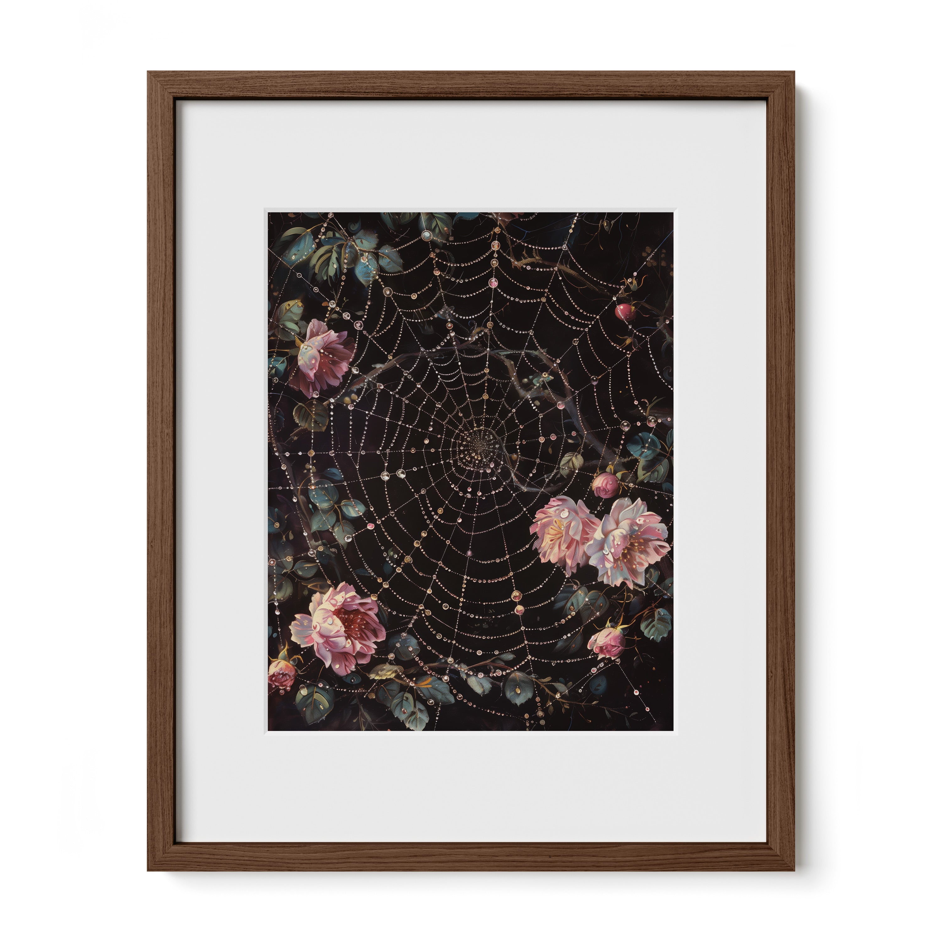 walnut framed romantic gothic floral print with mat