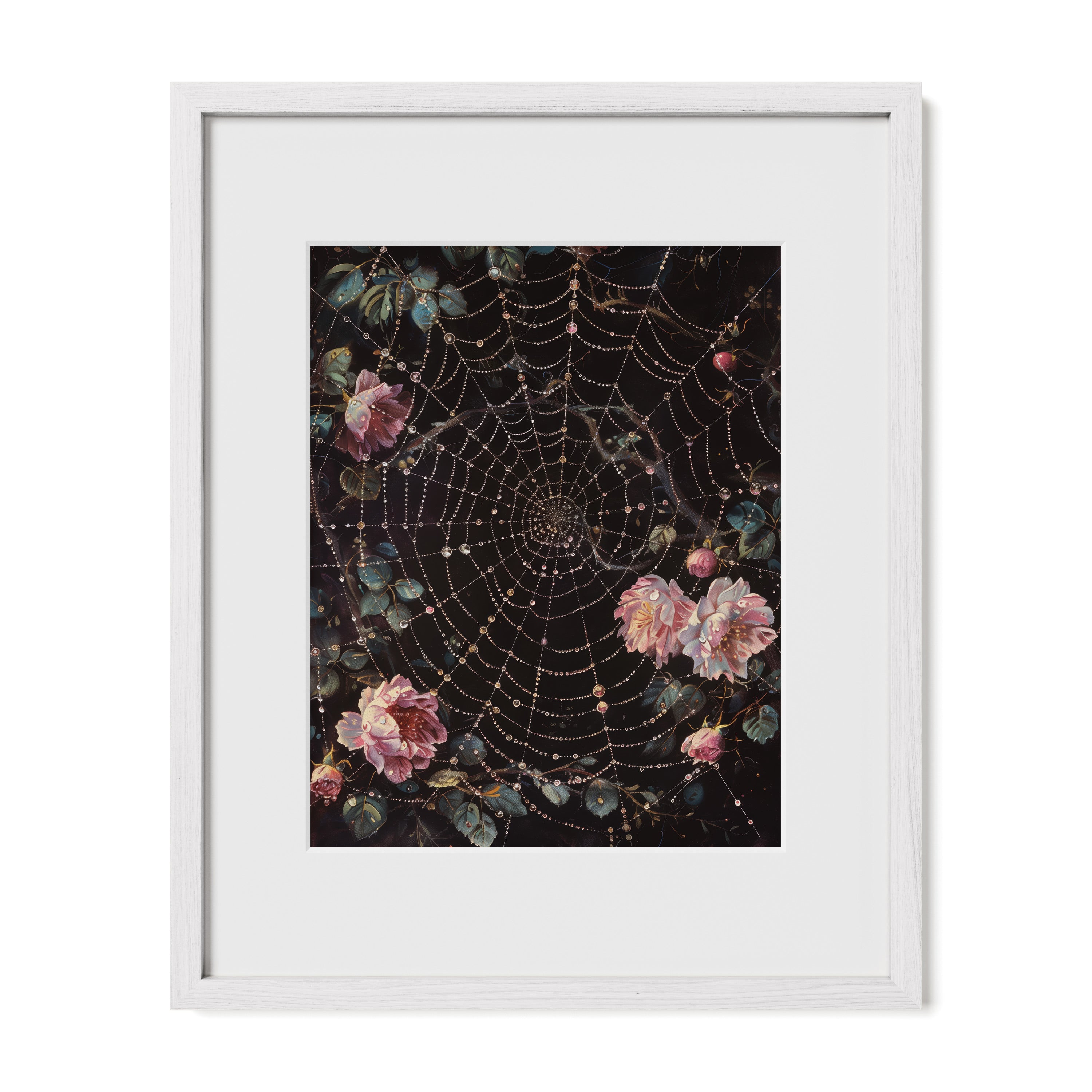 white framed witchy floral botanical wall art print with mat