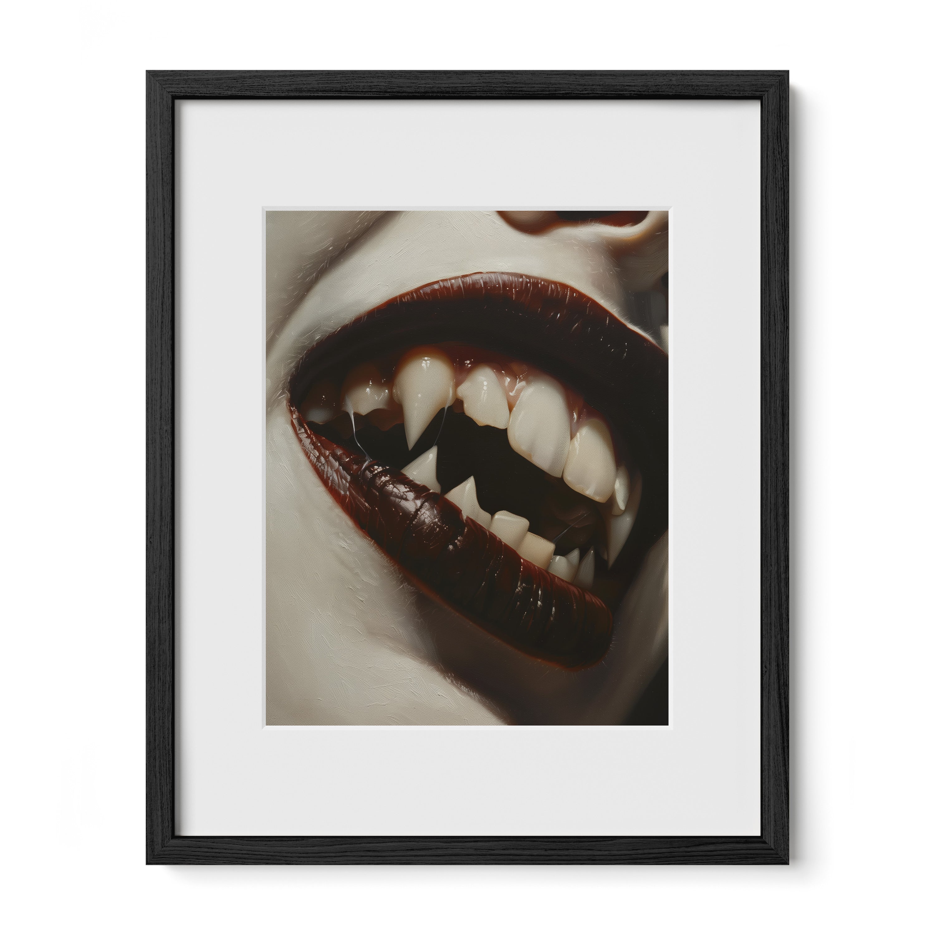 black framed vampire gothic wall art print with mat