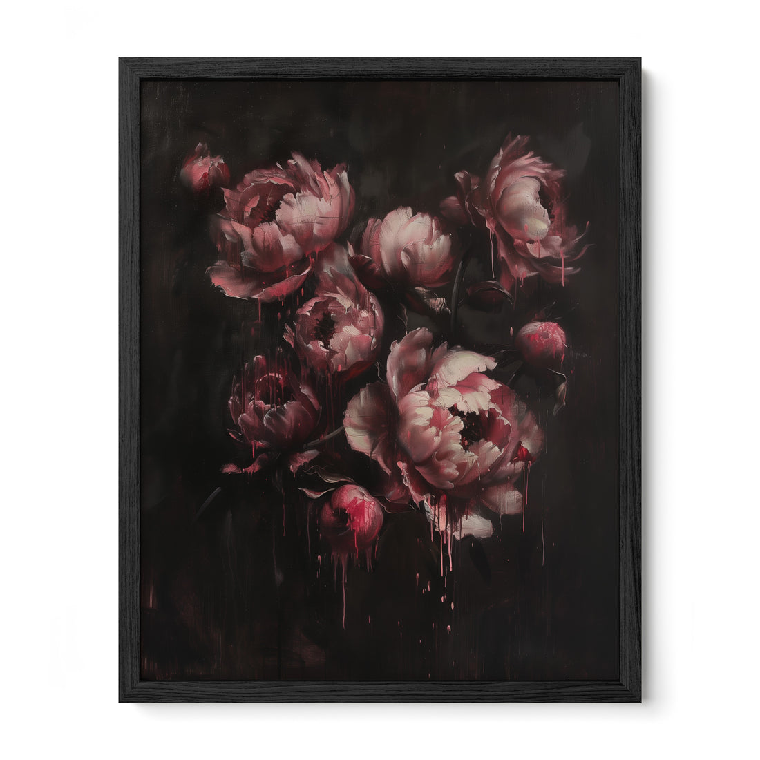 black framed gothic peony floral wall art print