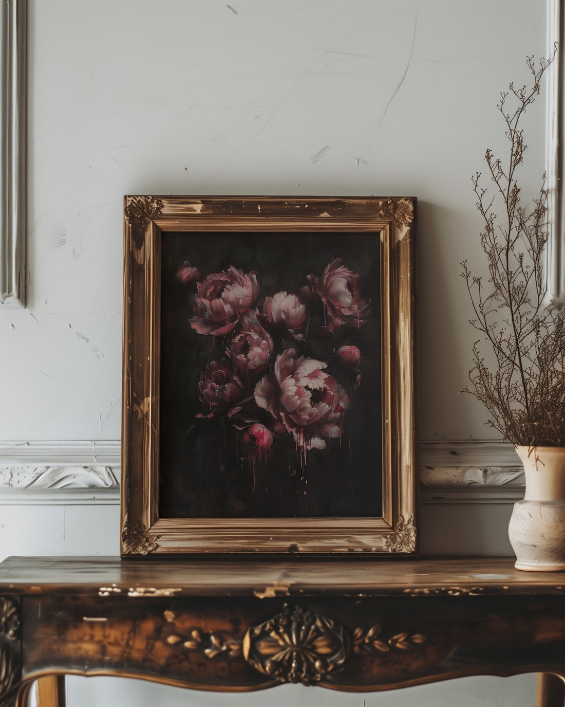 vintage framed gothic peony floral wall art print