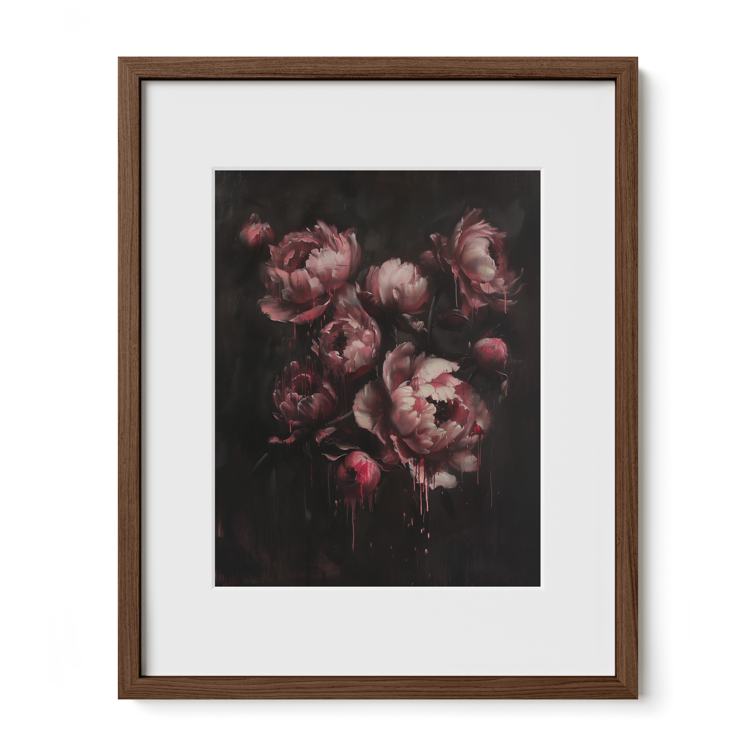 walnut framed romantic gothic floral print with mat