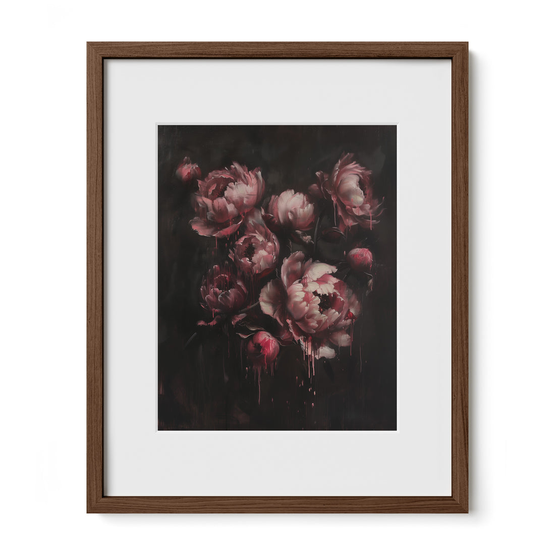 walnut framed romantic gothic floral print with mat