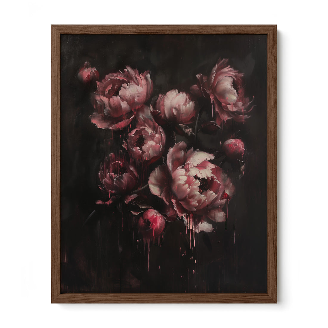 walnut framed gothic botanical peony wall art print