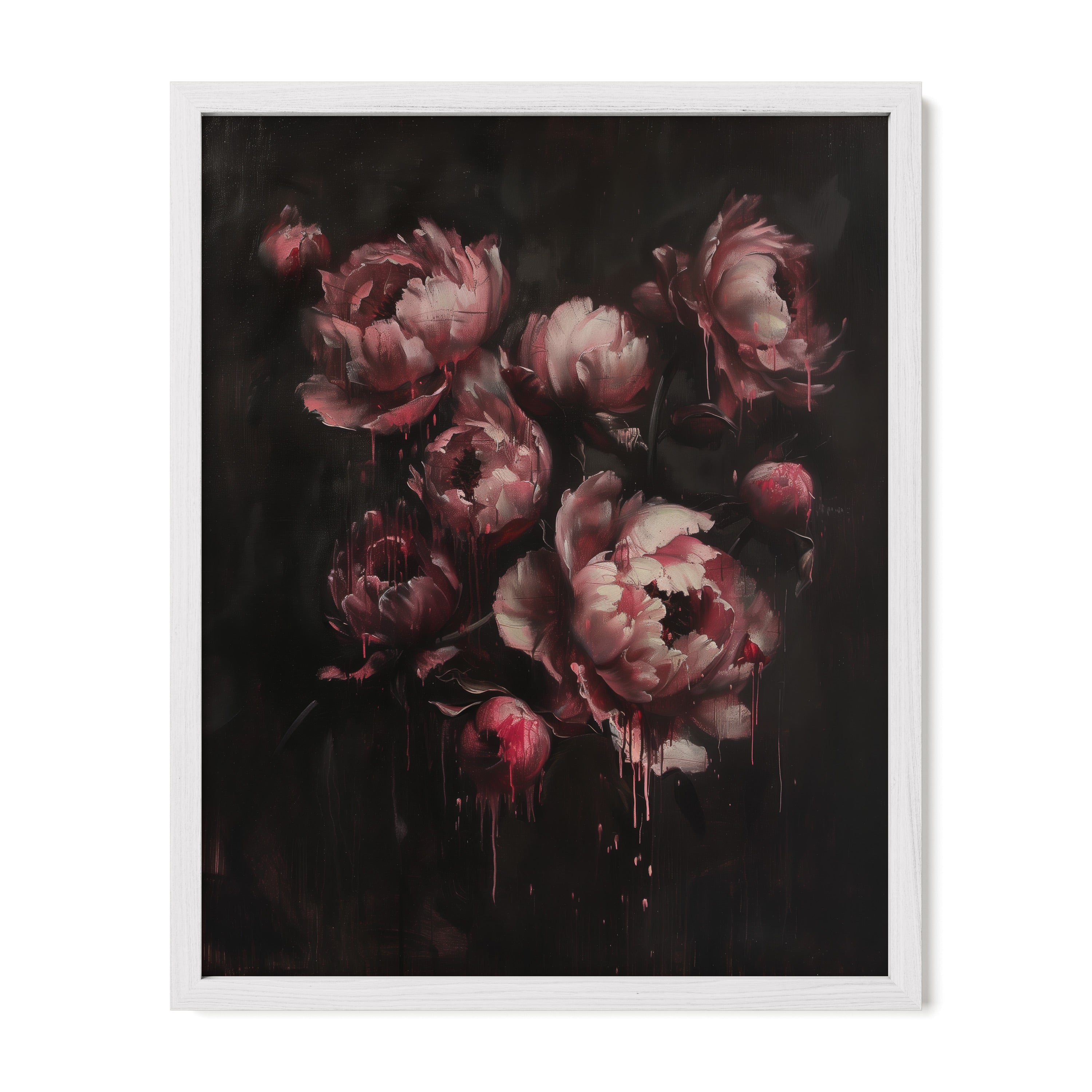 white framed gothic peony wall art print
