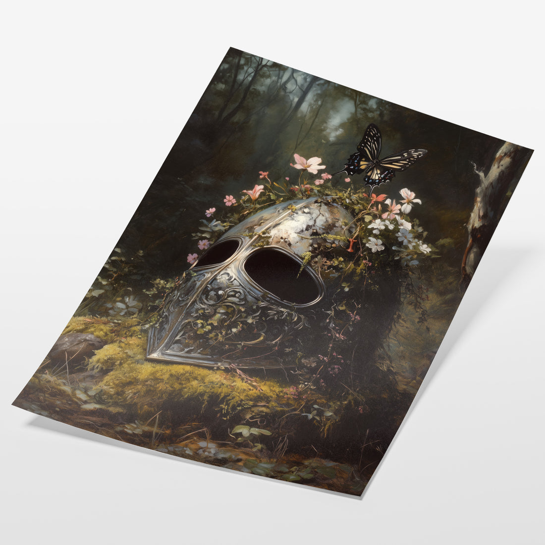 angled view of medieval gothic knight helm fine art print
