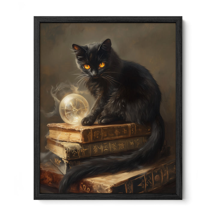 black framed gothic black cat book wall art print