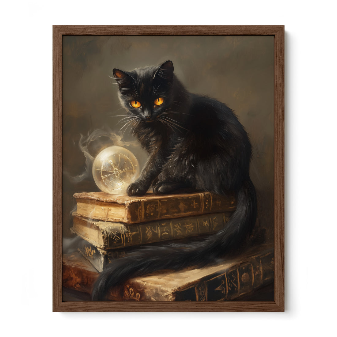 walnut framed gothic black cat book wall art print