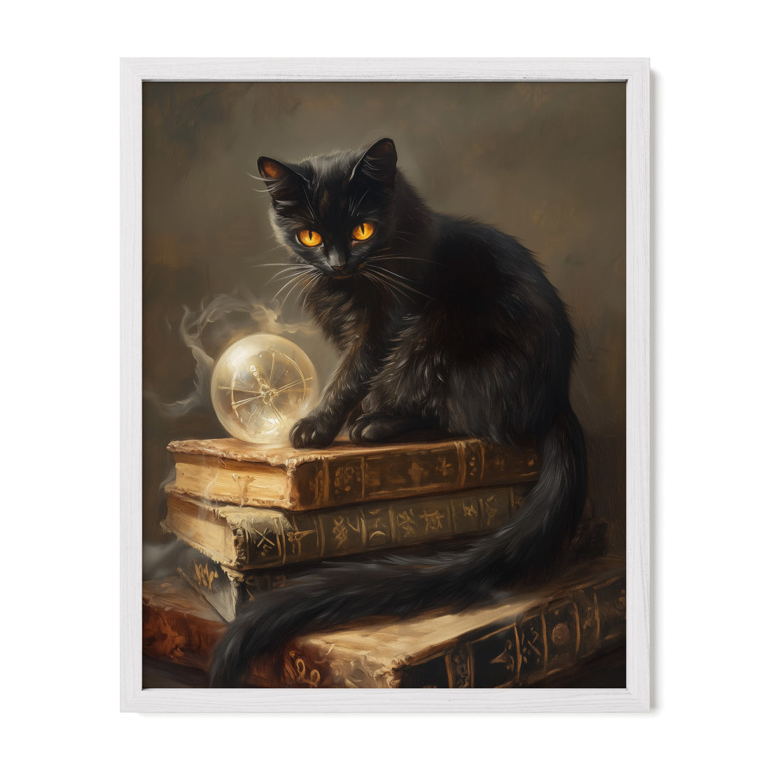 white framed gothic black cat wall art print