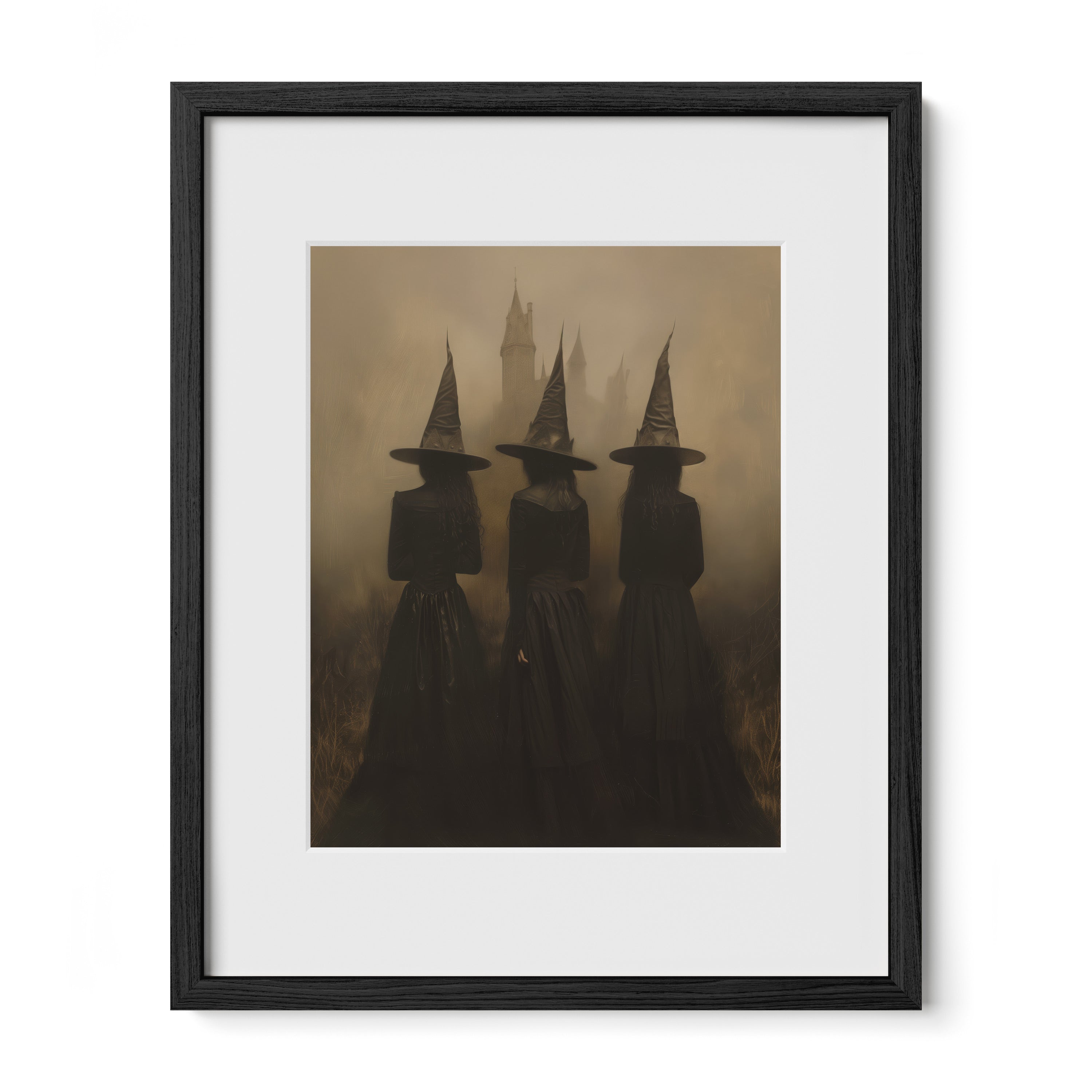 black framed occult witch wall art print with mat