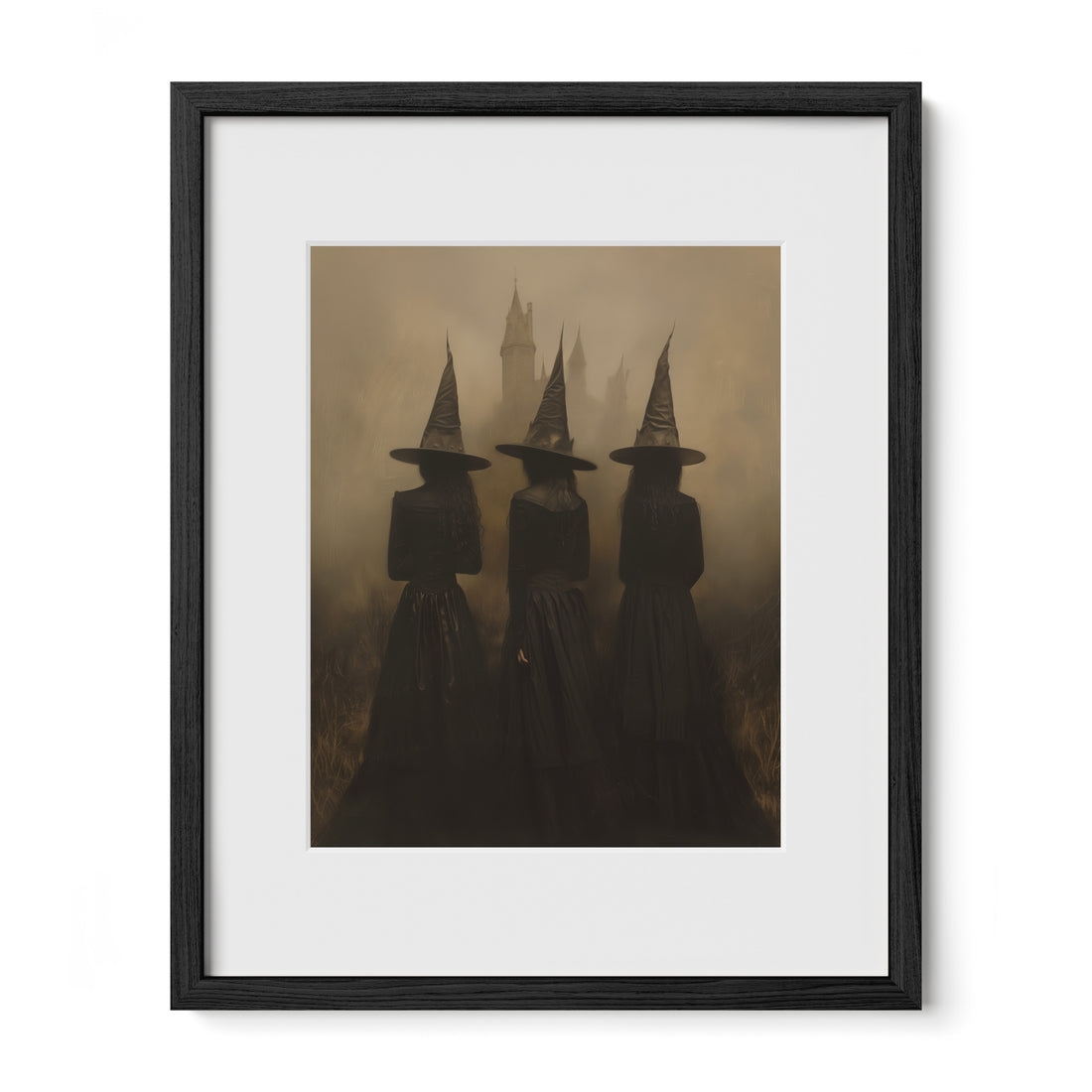 black framed occult witch wall art print with mat