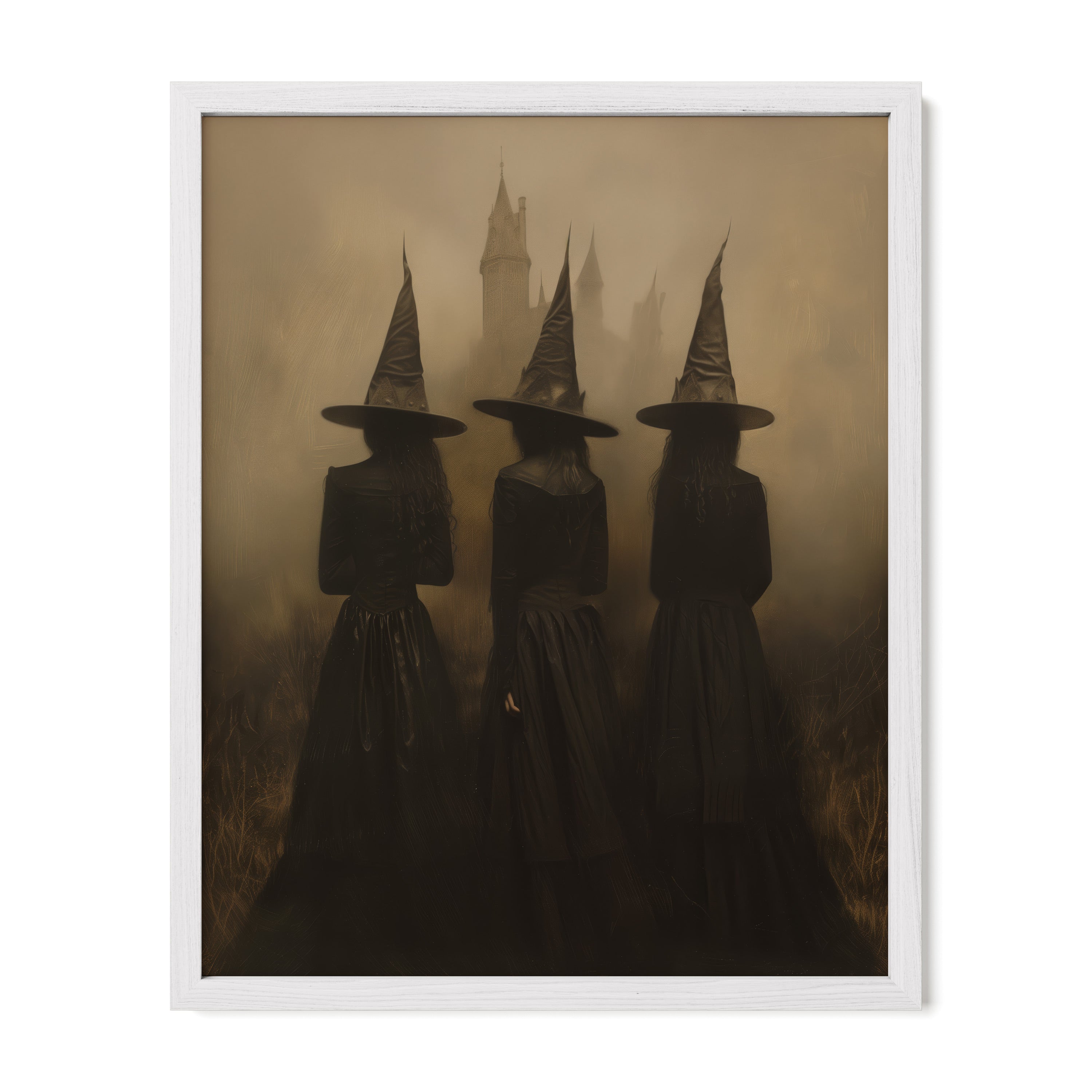 white framed gothic witch wall art print