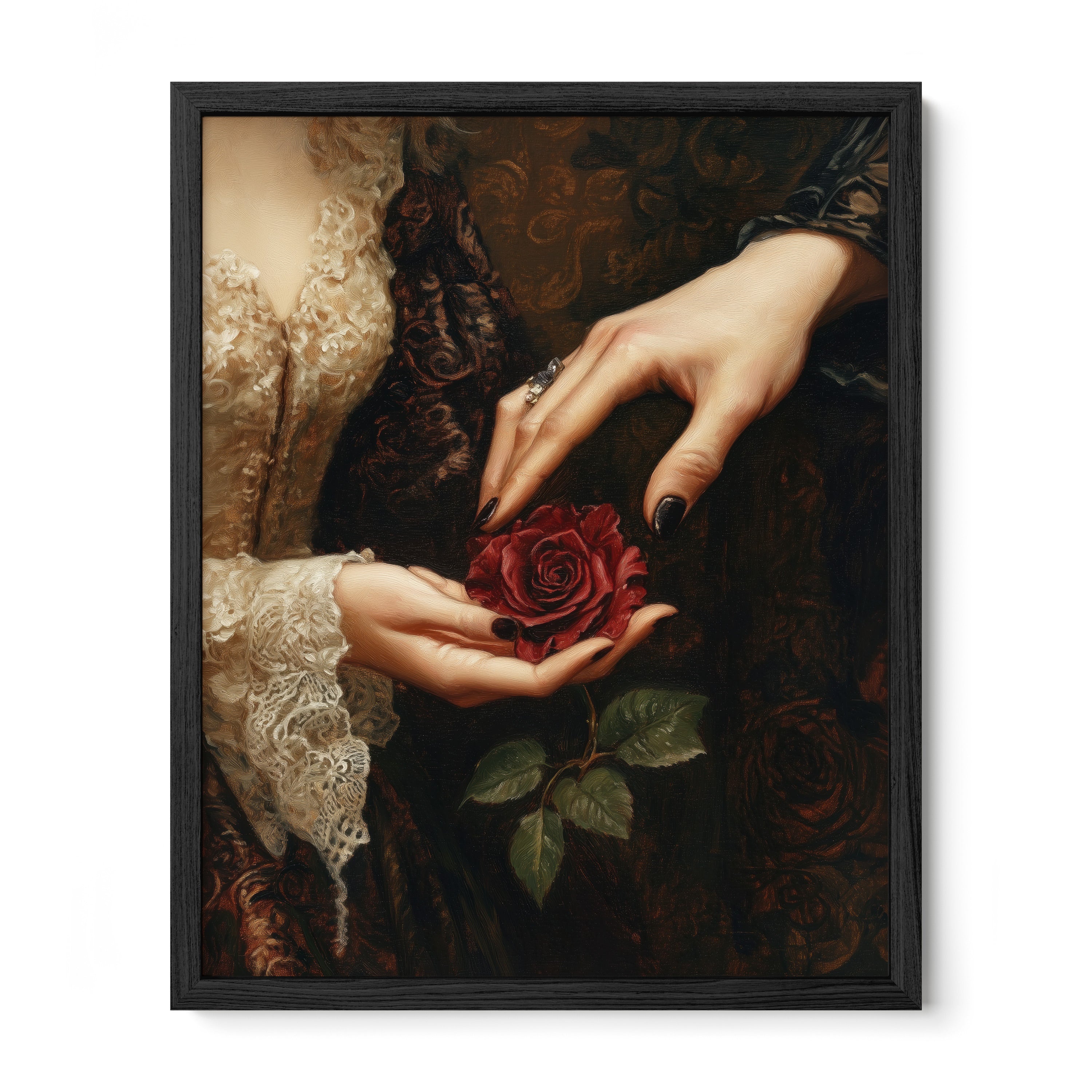 black framed victorian romantic floral wall art print