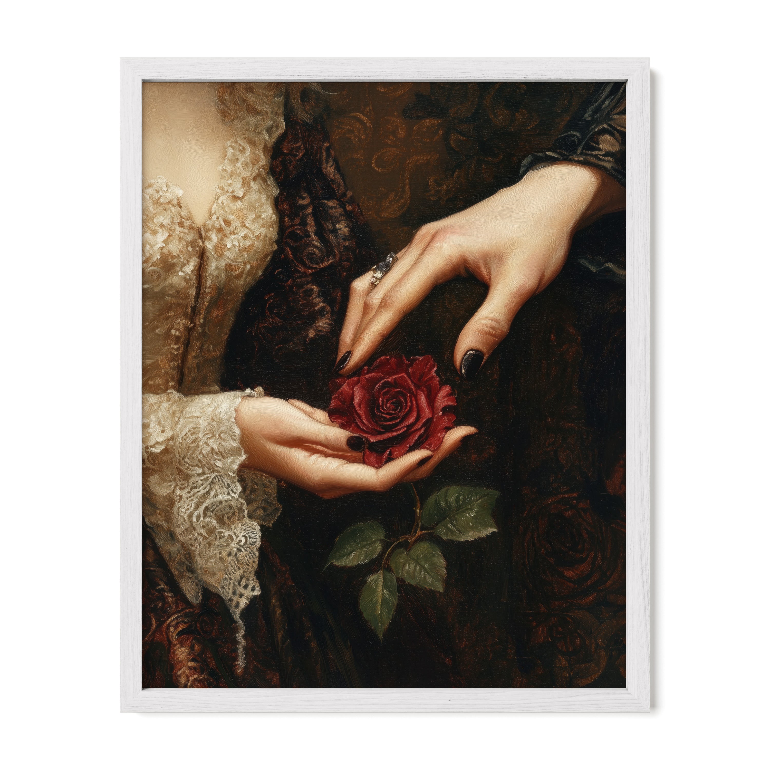 white framed elegant floral wall art print