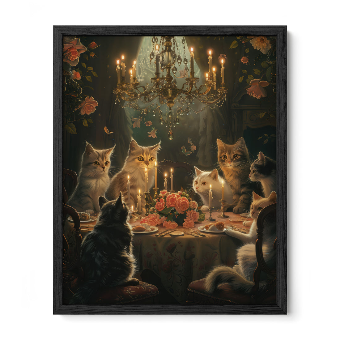 black framed gothic cat banquet wall art print