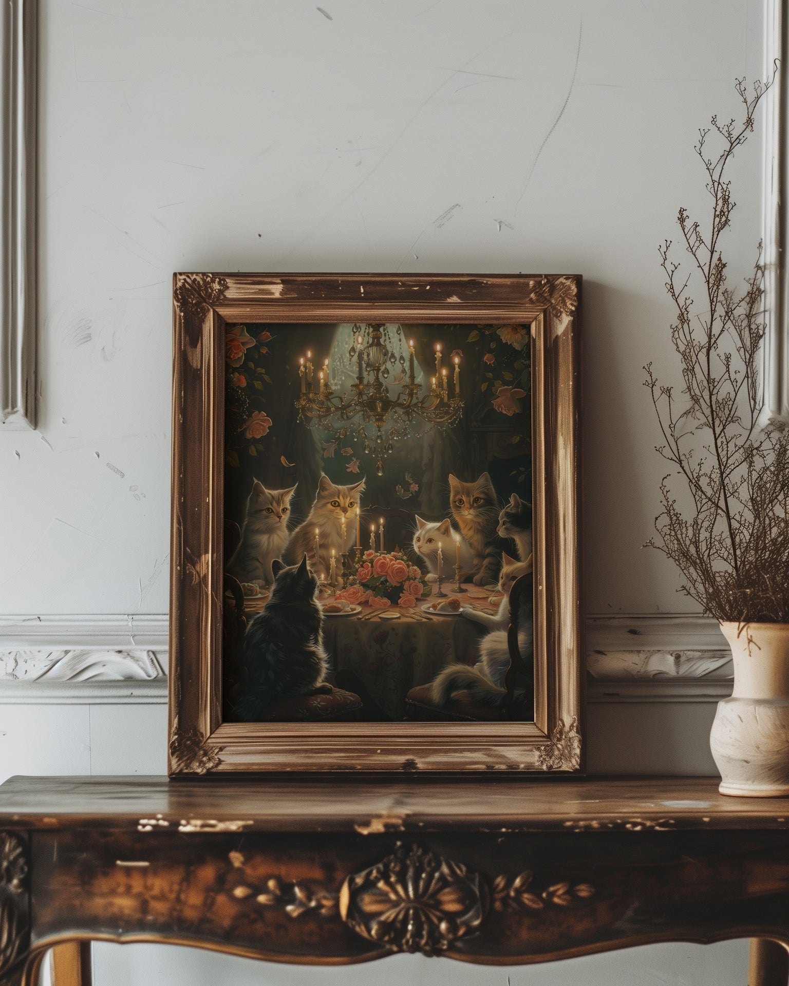 vintage framed gothic cat banquet wall art print