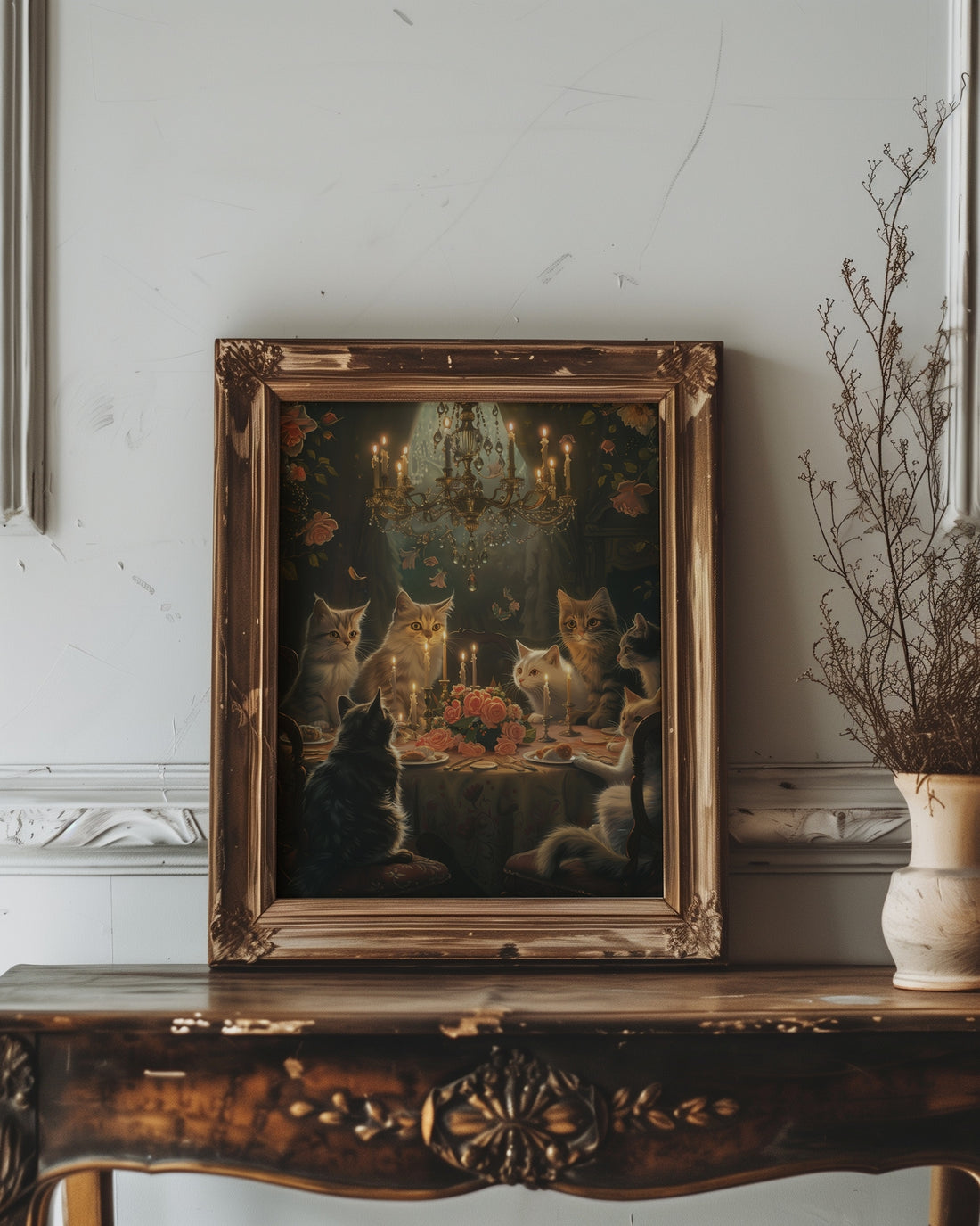 vintage framed gothic cat banquet wall art print