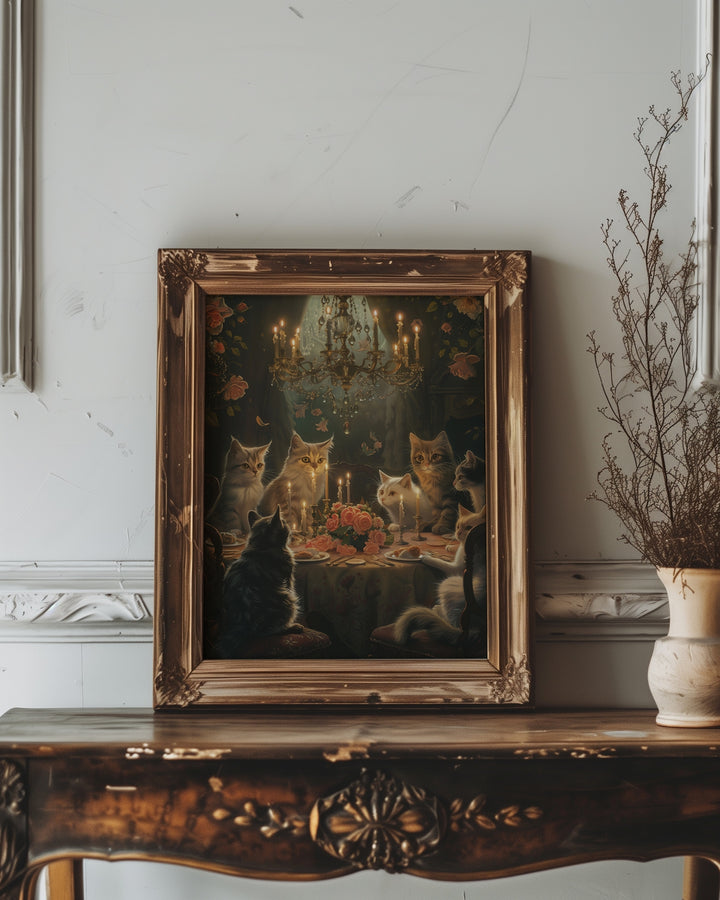 vintage framed gothic cat banquet wall art print