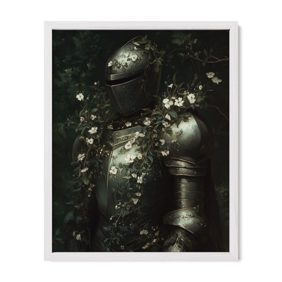 white framed medieval gothic knight wall art print