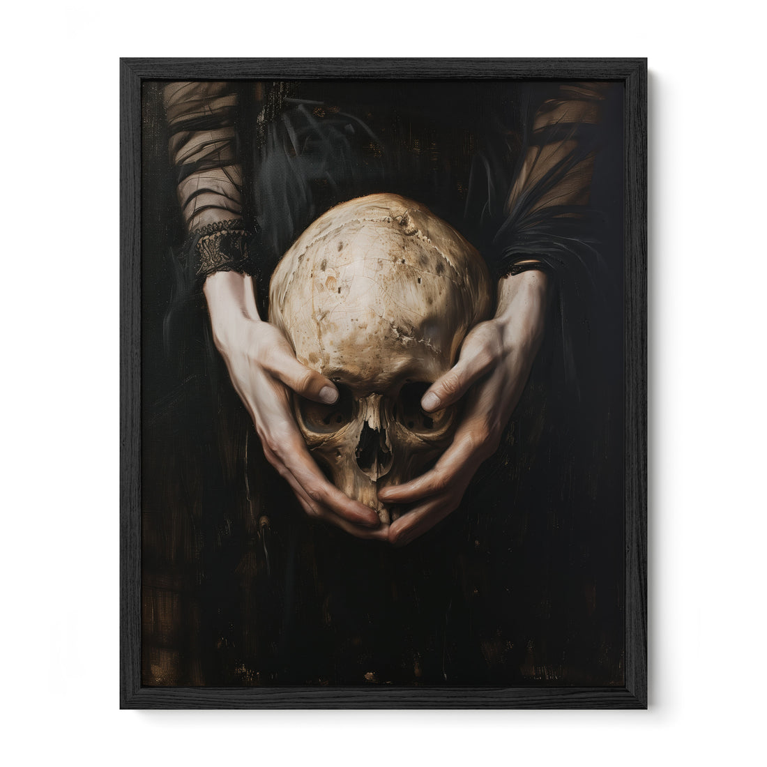 black framed gothic skull wall art print