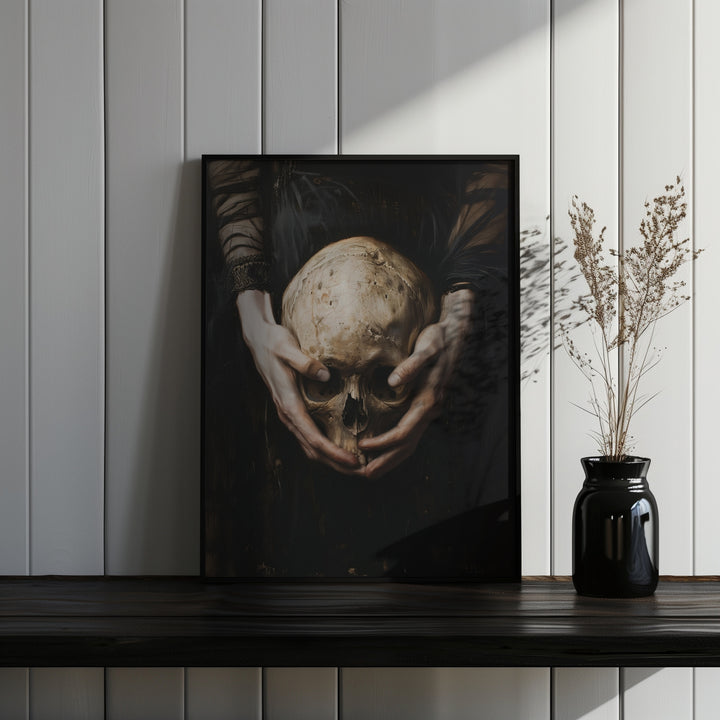 thin black framed gothic skull wall art print