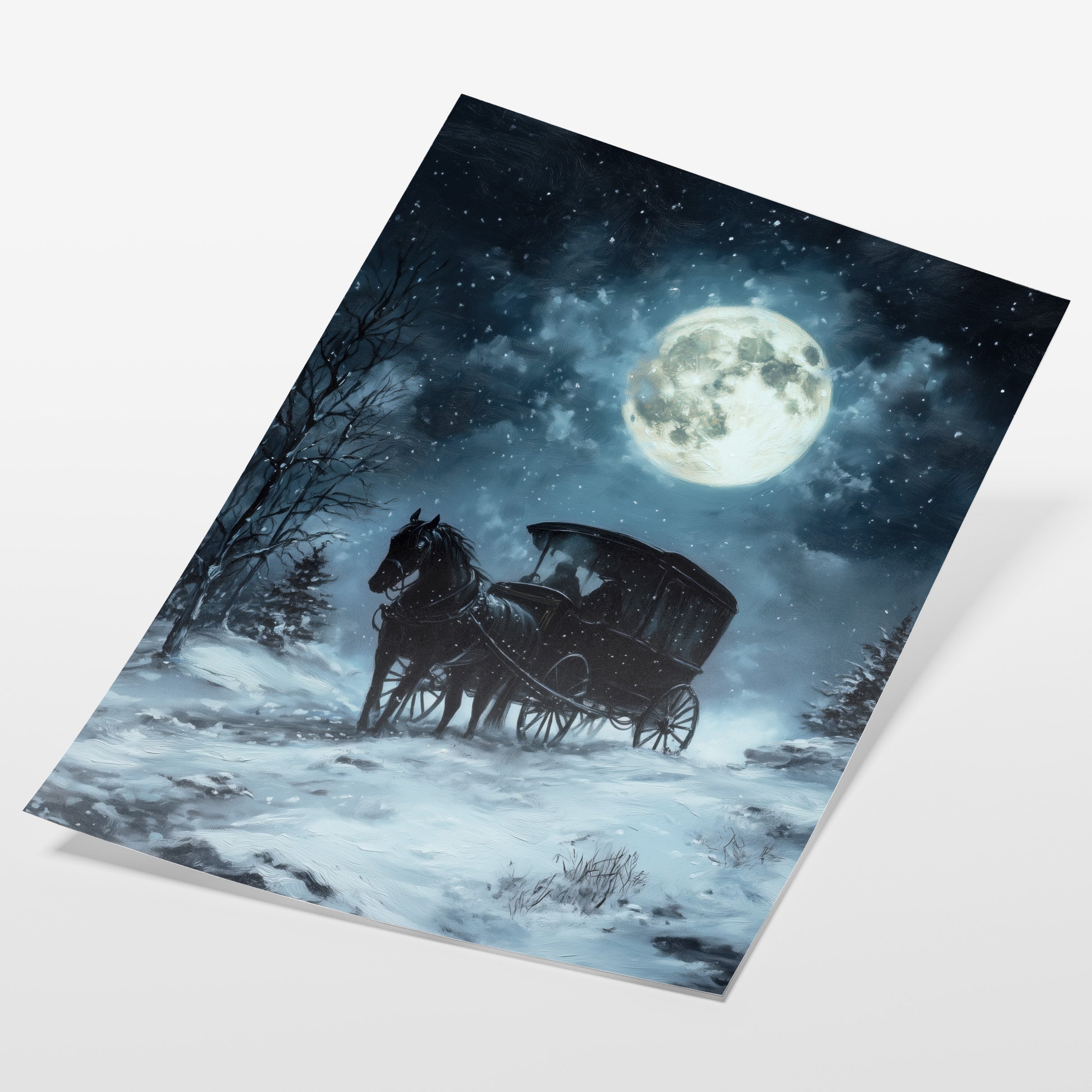 angled view of moonlit gothic carriage fine art print