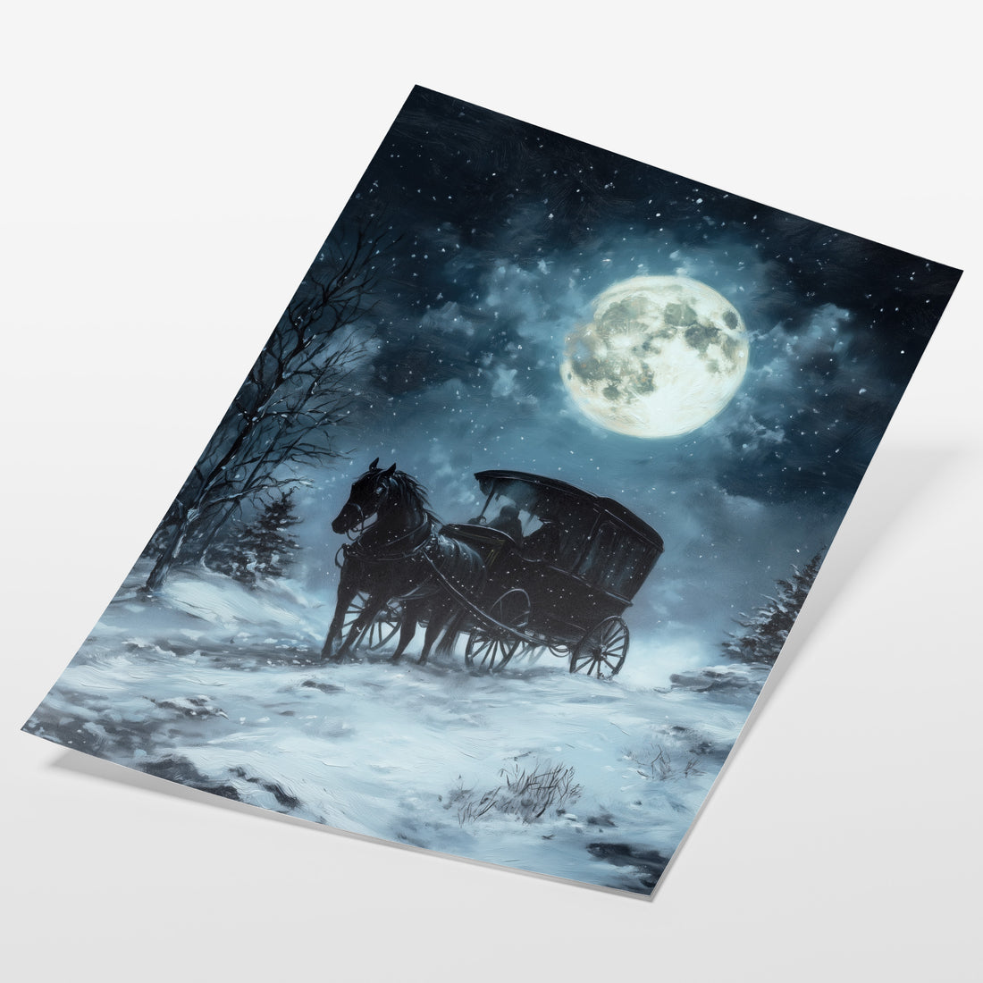 angled view of moonlit gothic carriage fine art print