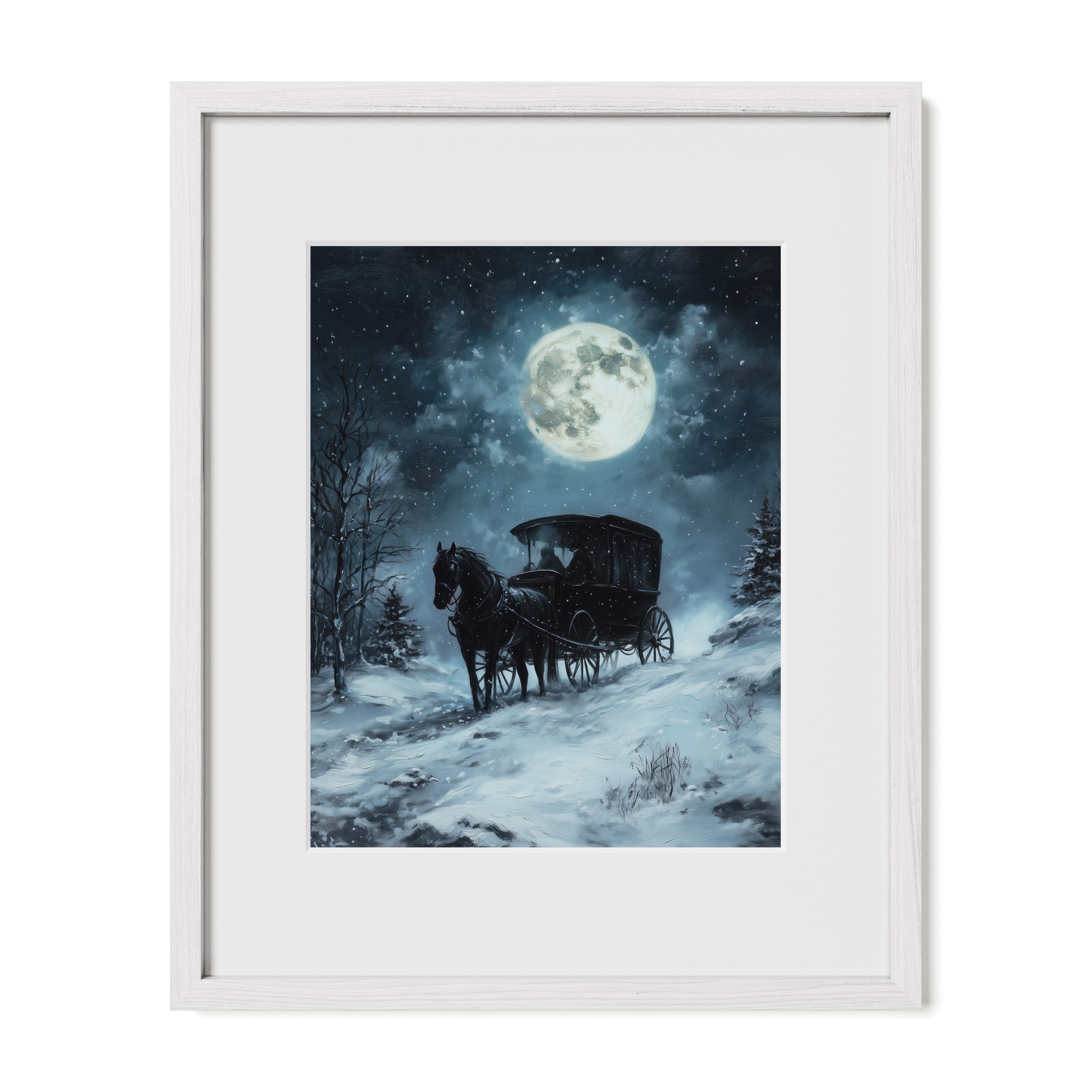 white framed gothic carriage wall art print with mat