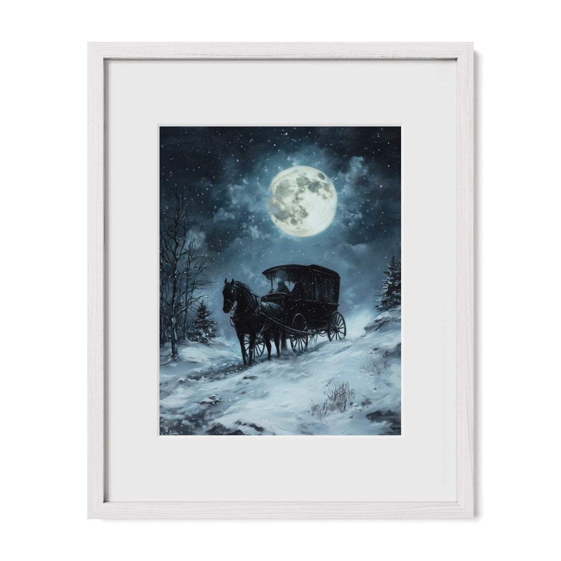 white framed gothic carriage wall art print with mat