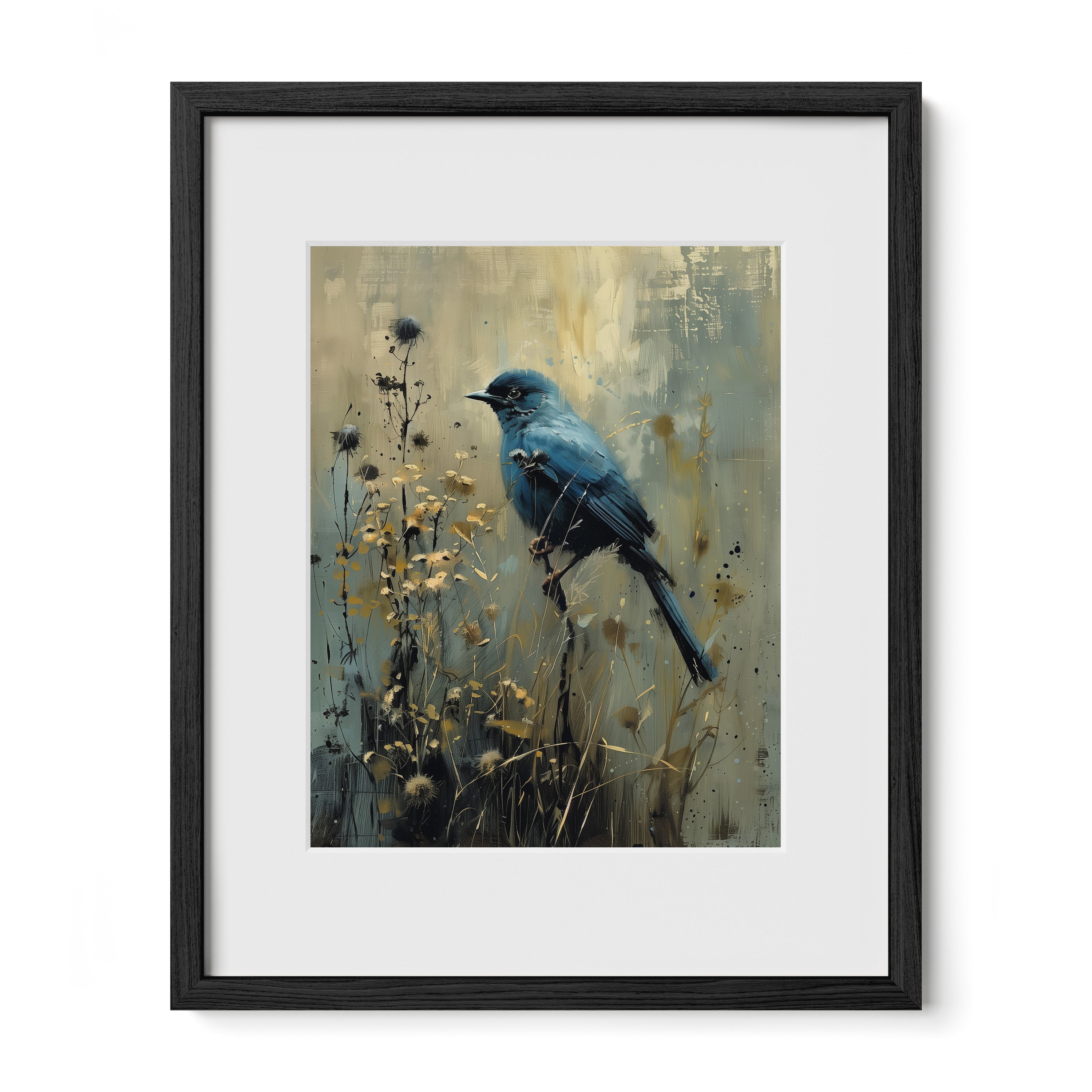 black framed poetic bird wall art print with mat