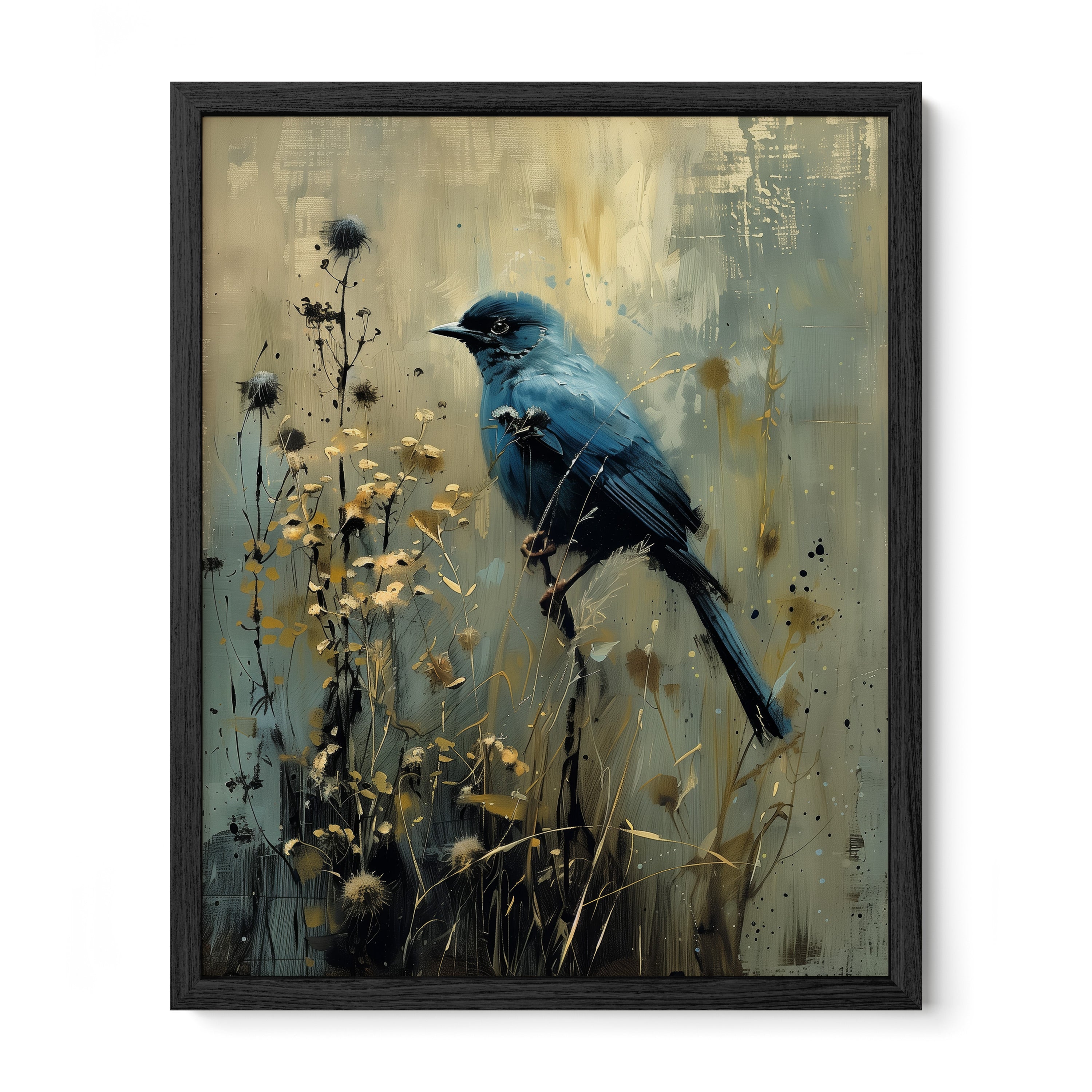 black framed gothic blue bird wall art print