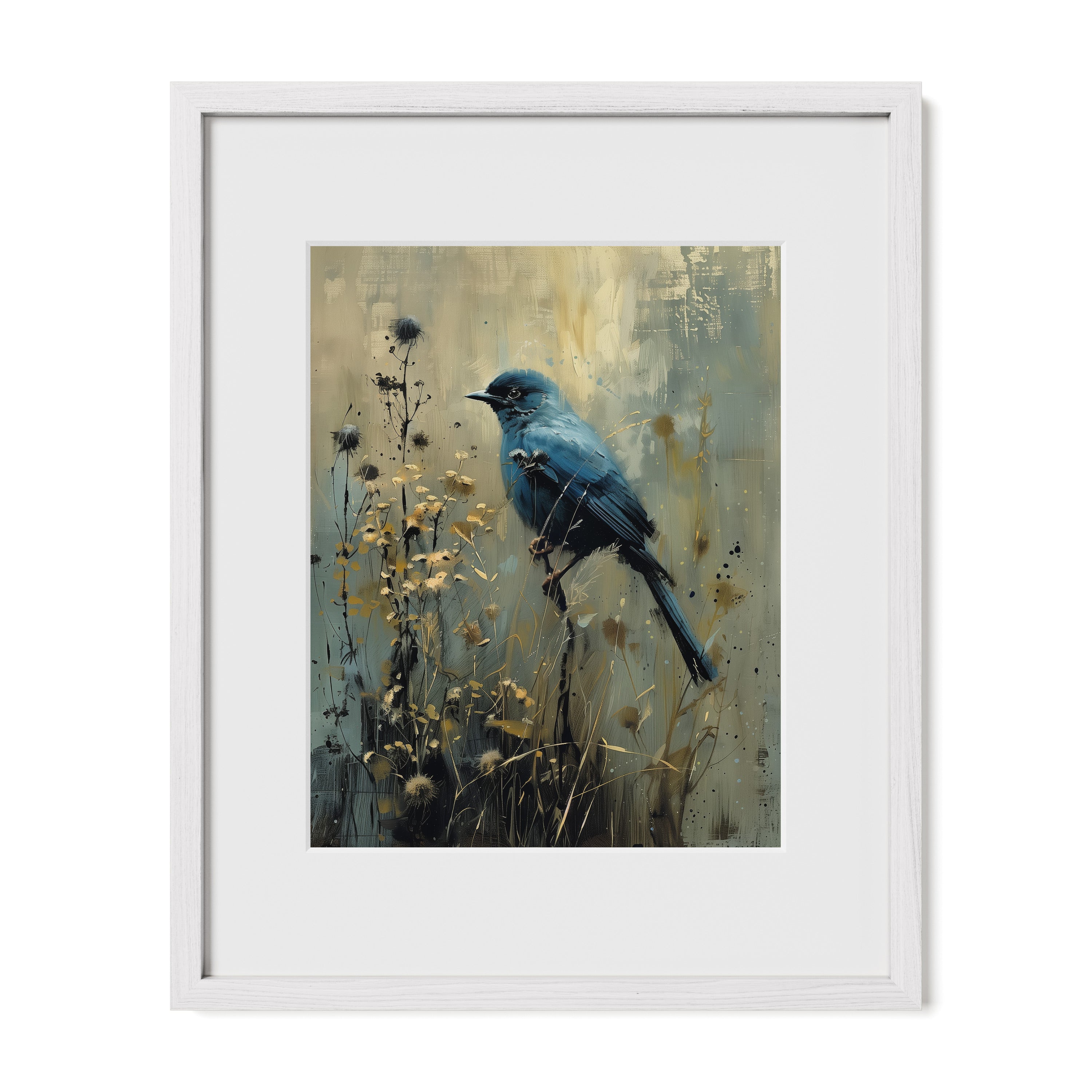 white framed symbolic bird nature wall art print with mat