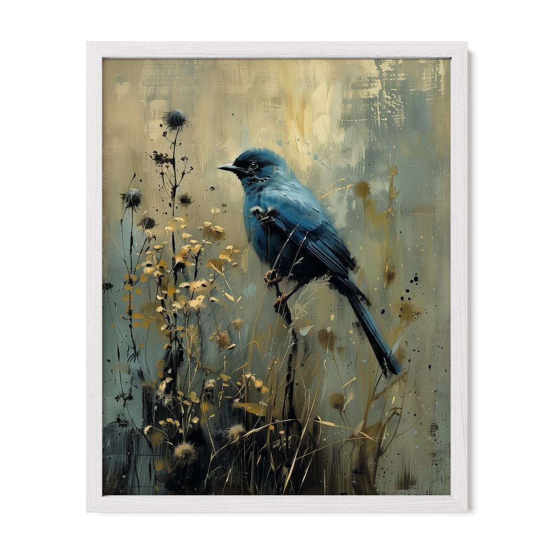 white framed gothic blue bird wall art print