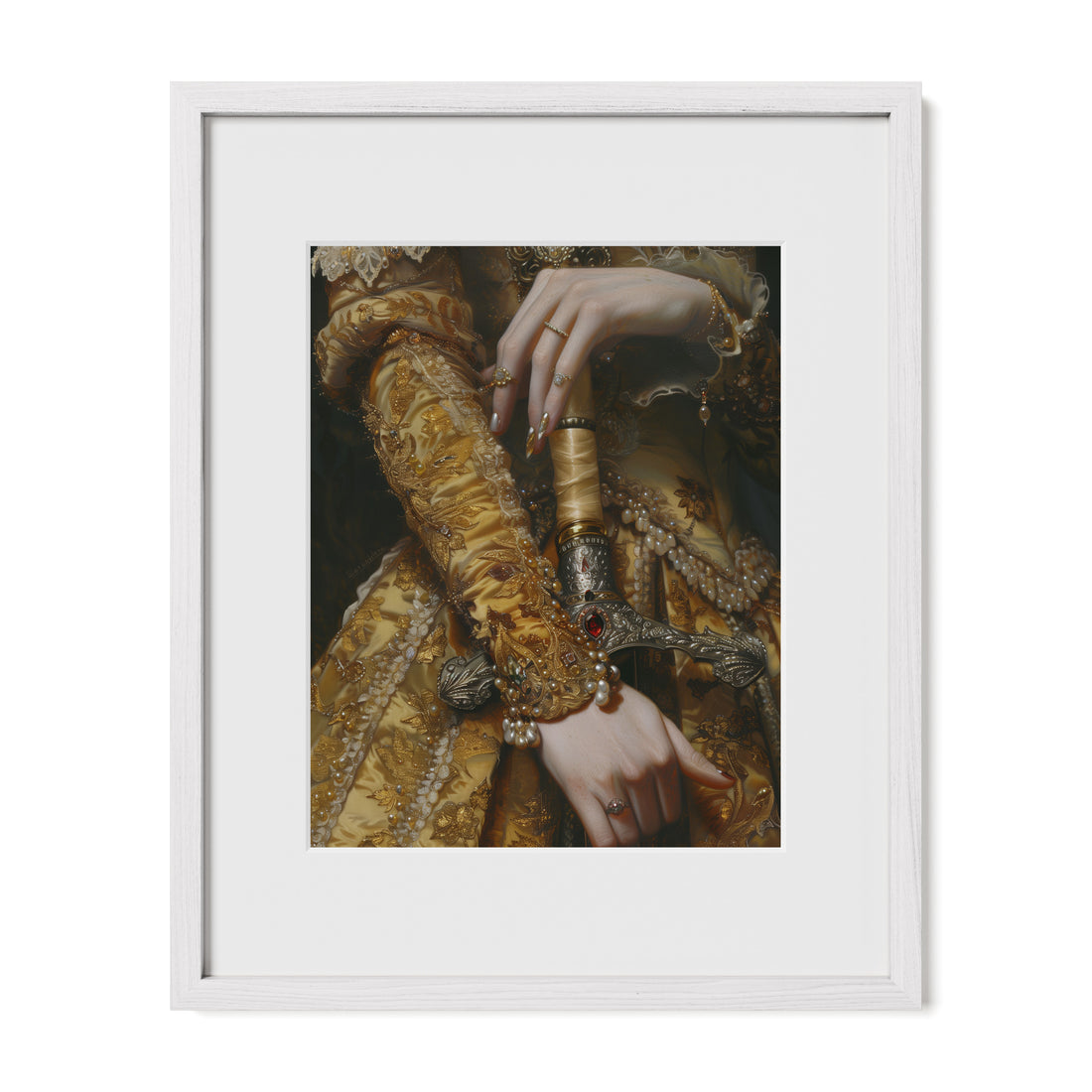 white framed aristocratic gothic wall art print with mat