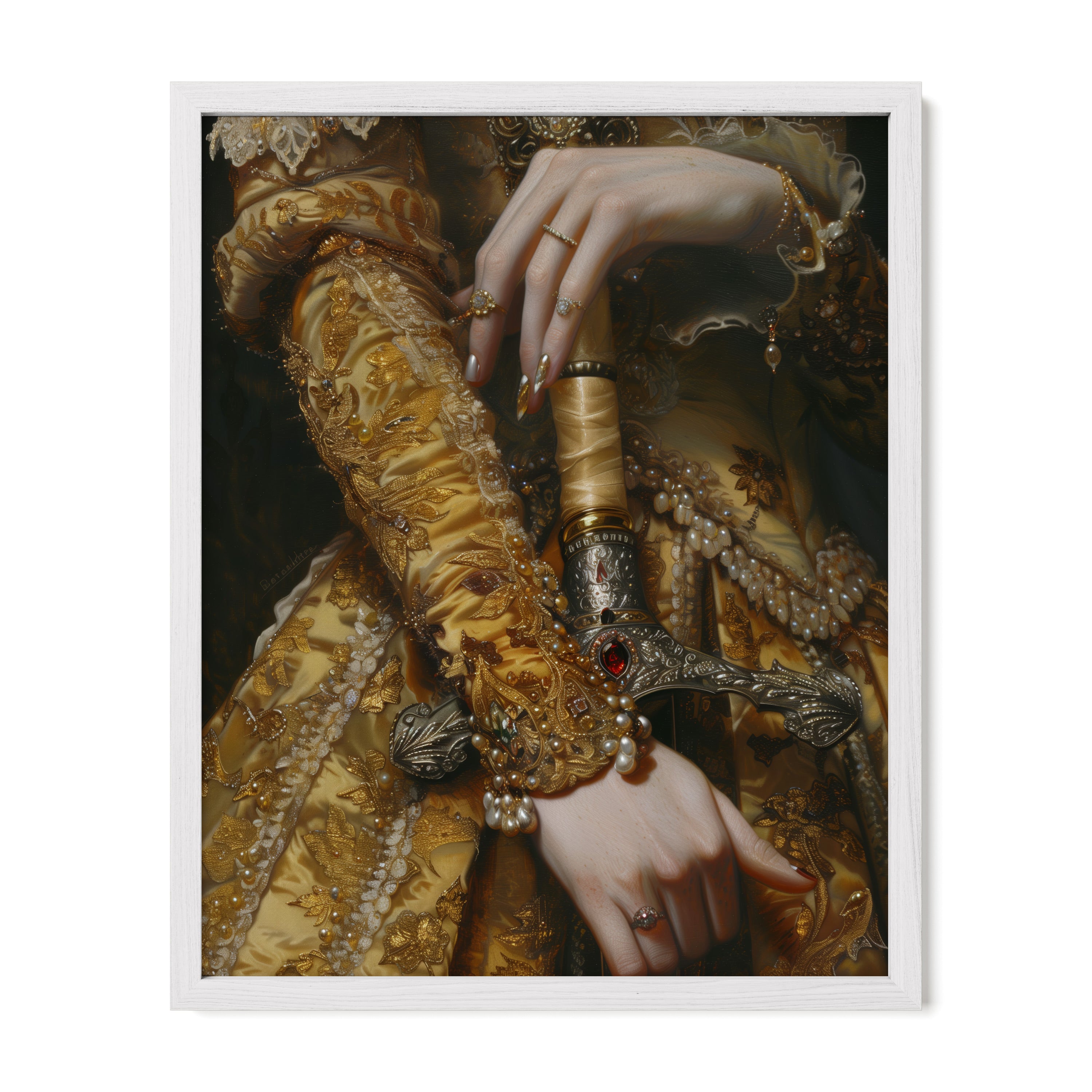 white framed gothic royal hand wall art print