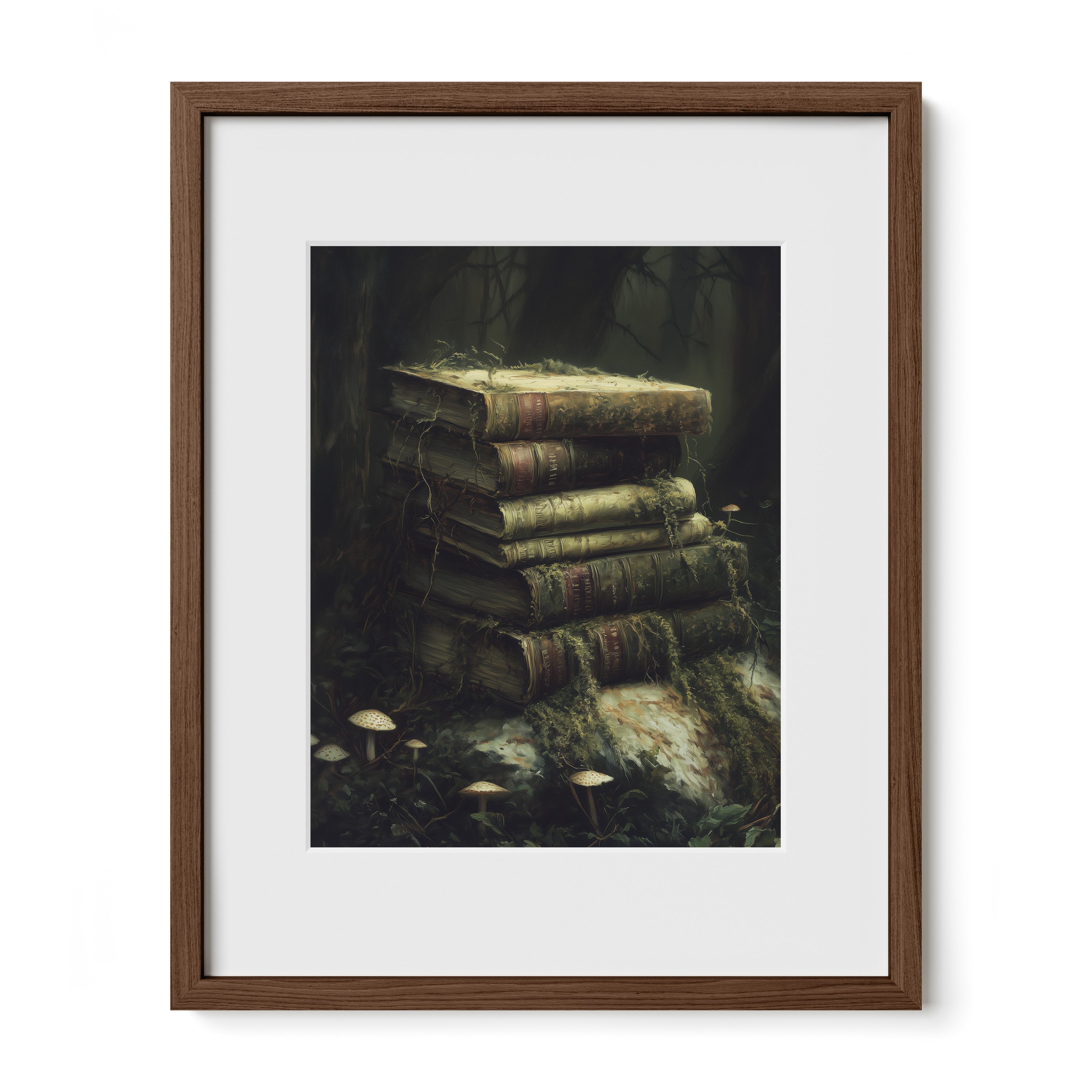 walnut framed literary wall art print with mat