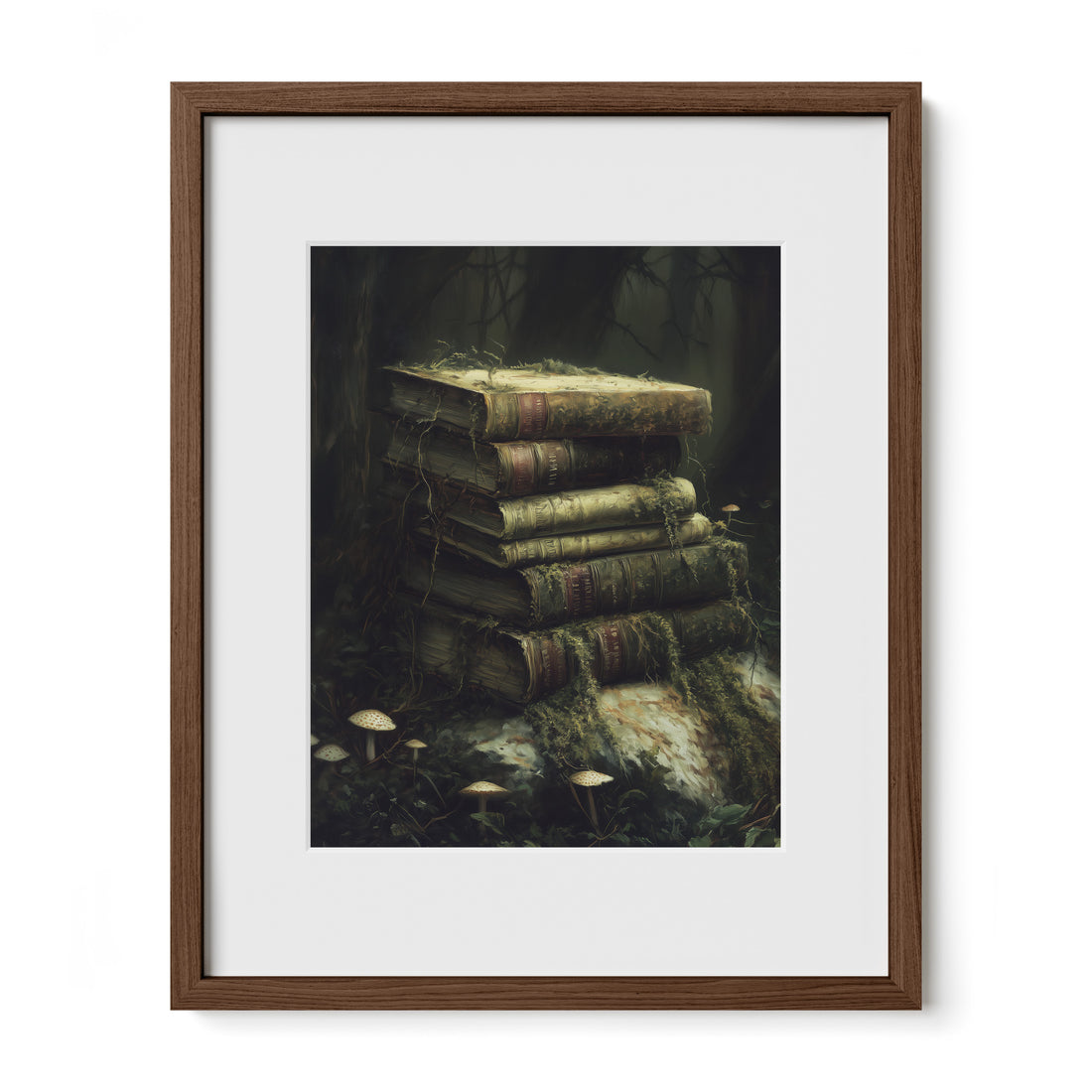 walnut framed literary wall art print with mat