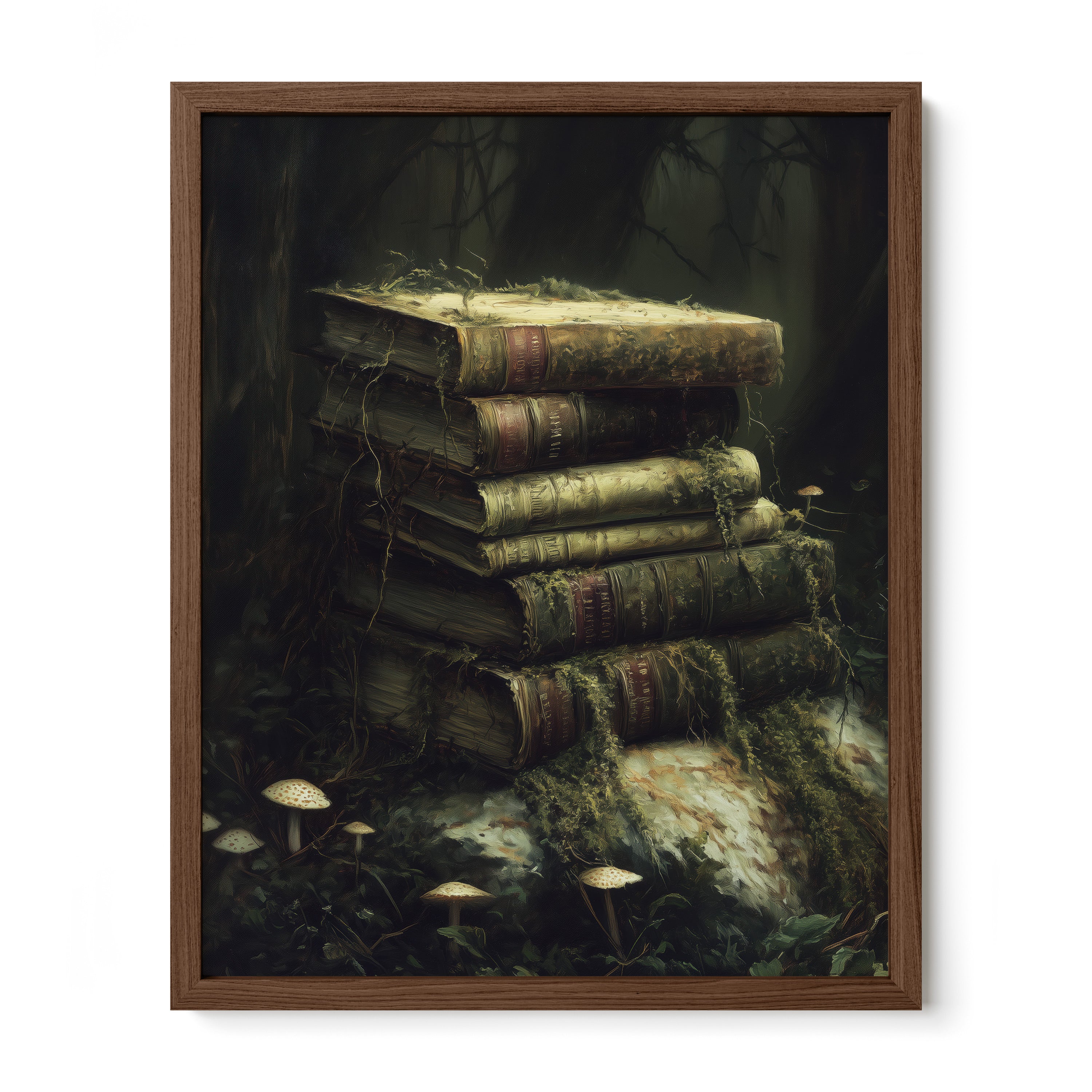 walnut framed dark academia book wall art print