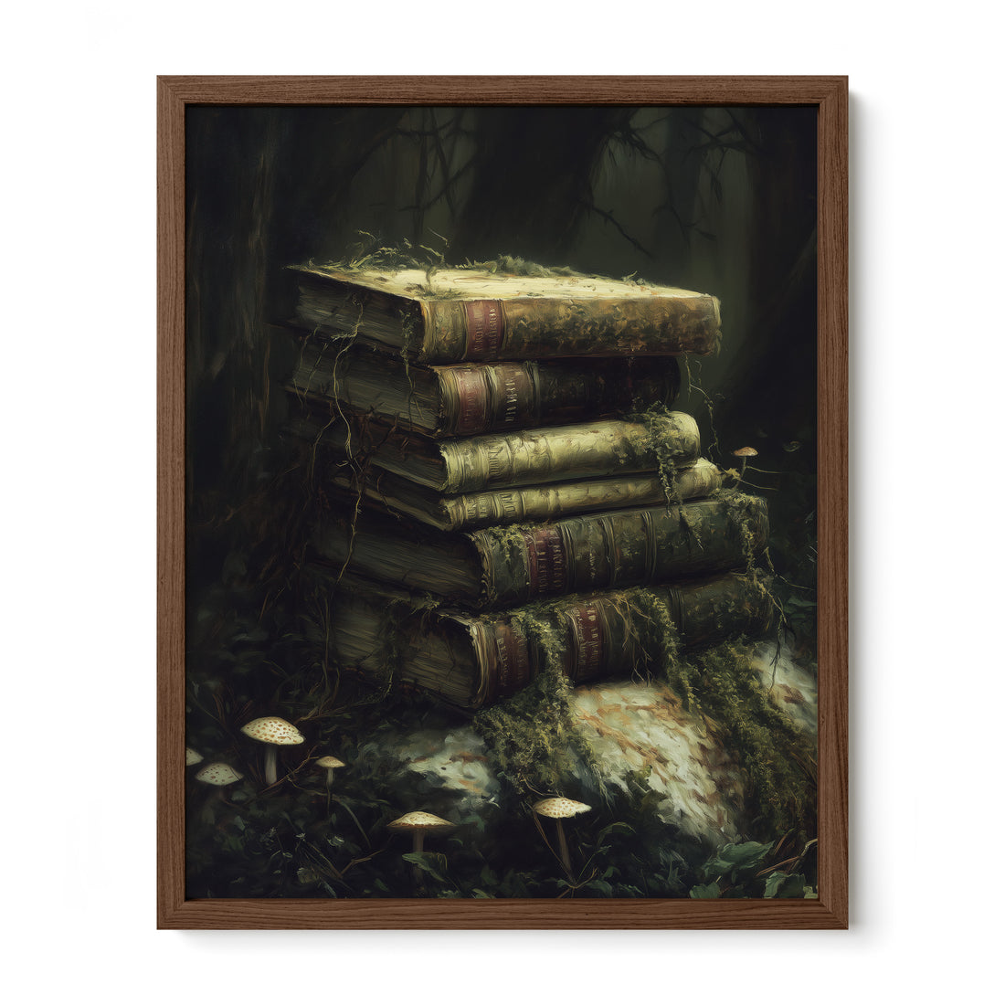 walnut framed dark academia book wall art print
