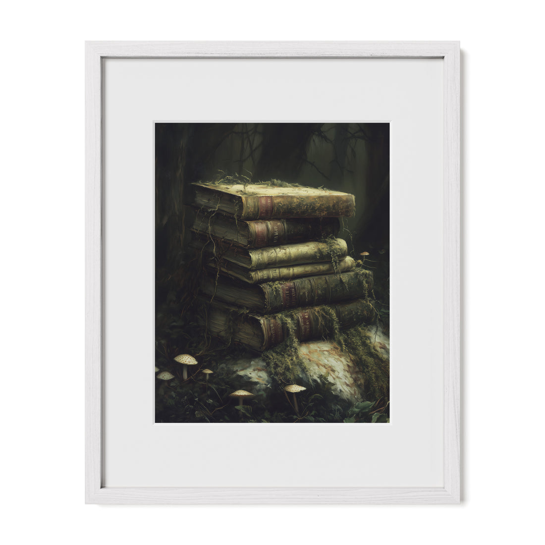 white framed antique book wall art print with mat
