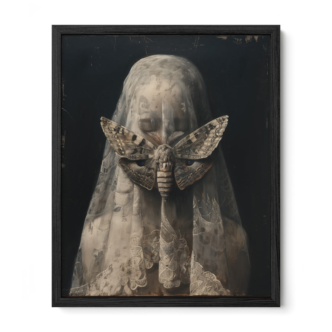 black framed gothic veiled portrait wall art print