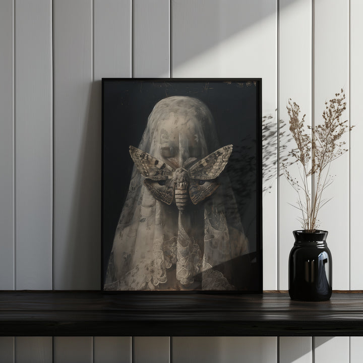 thin black framed gothic veiled portrait wall art print