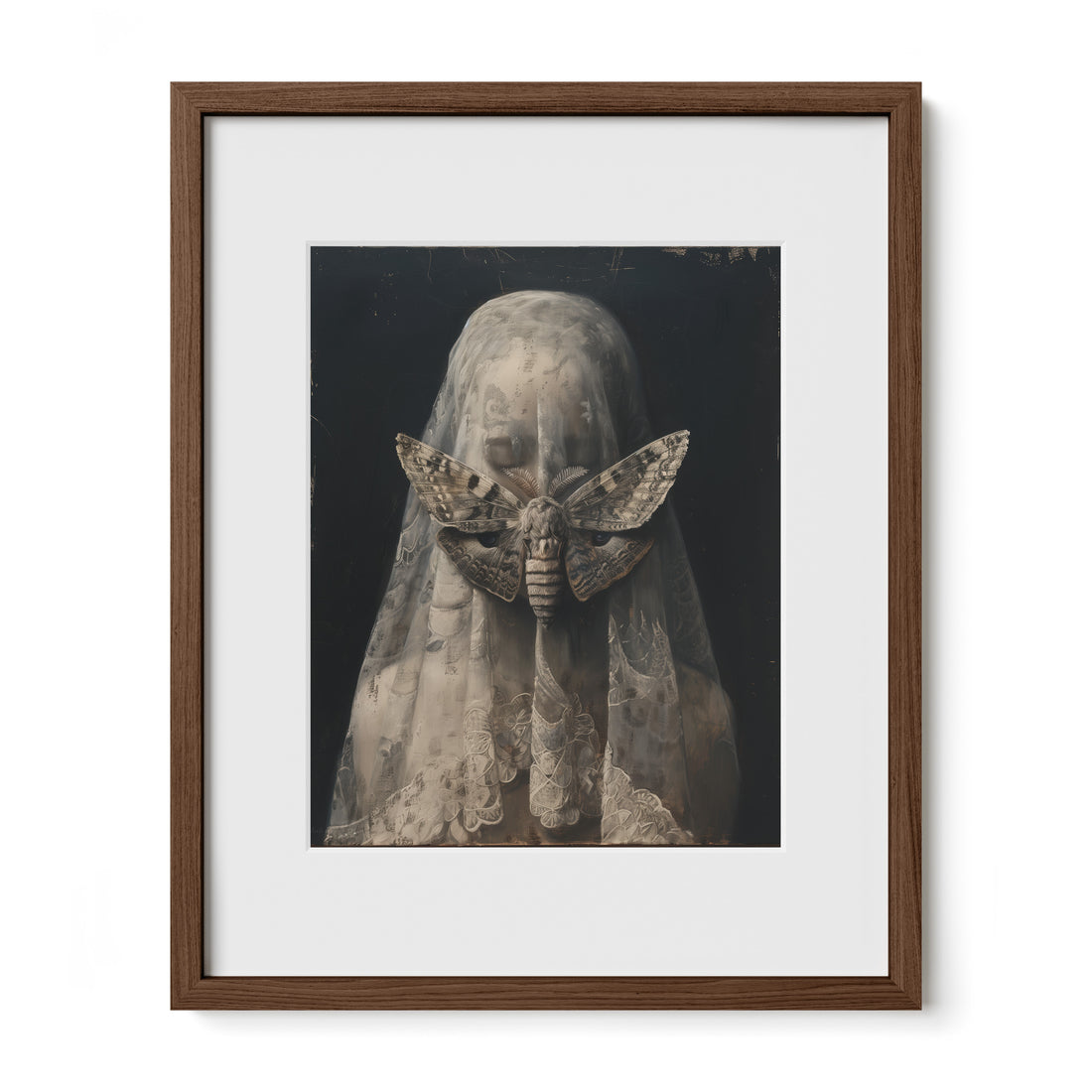 walnut framed occult veiled portrait print with mat