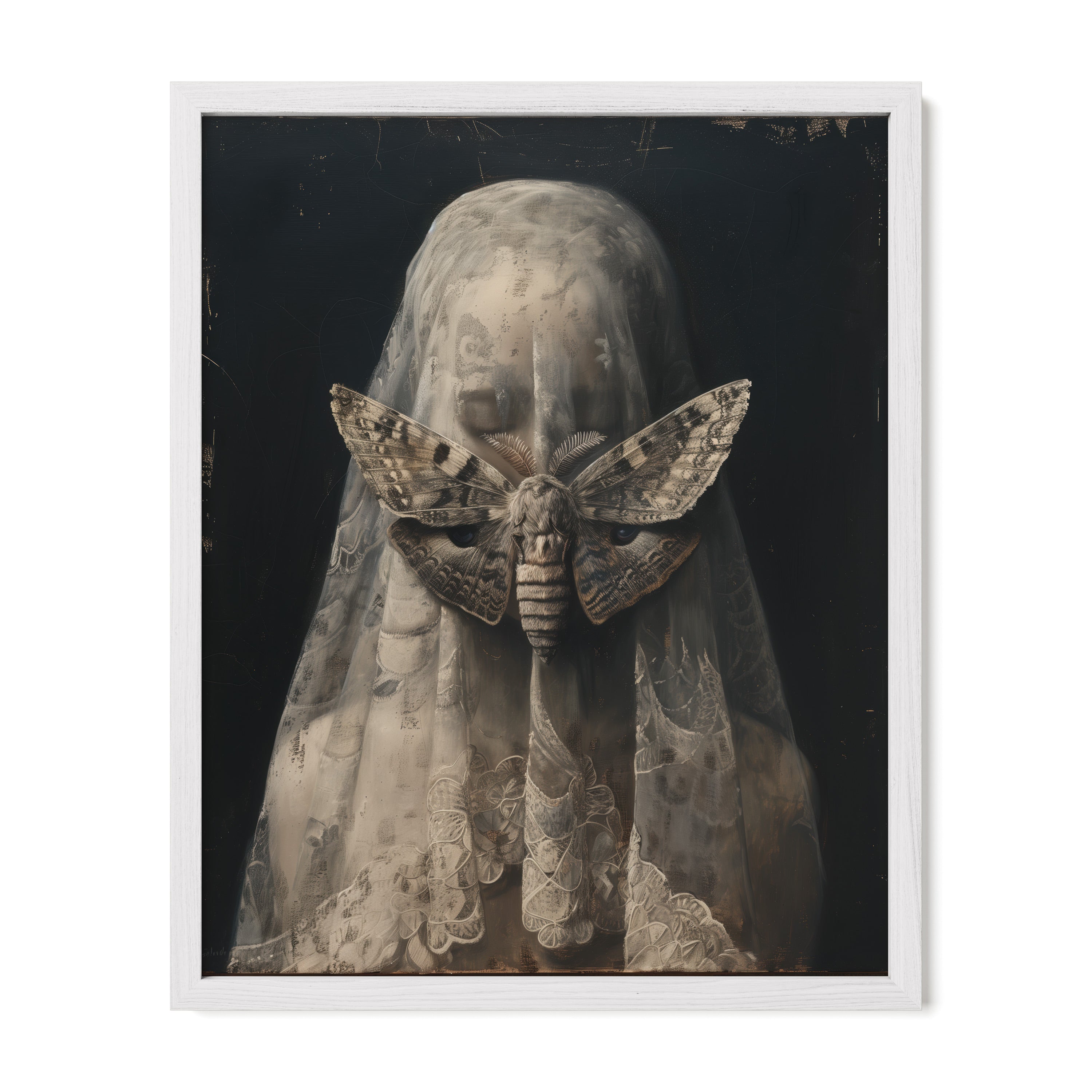 white framed gothic moth symbolism wall art print
